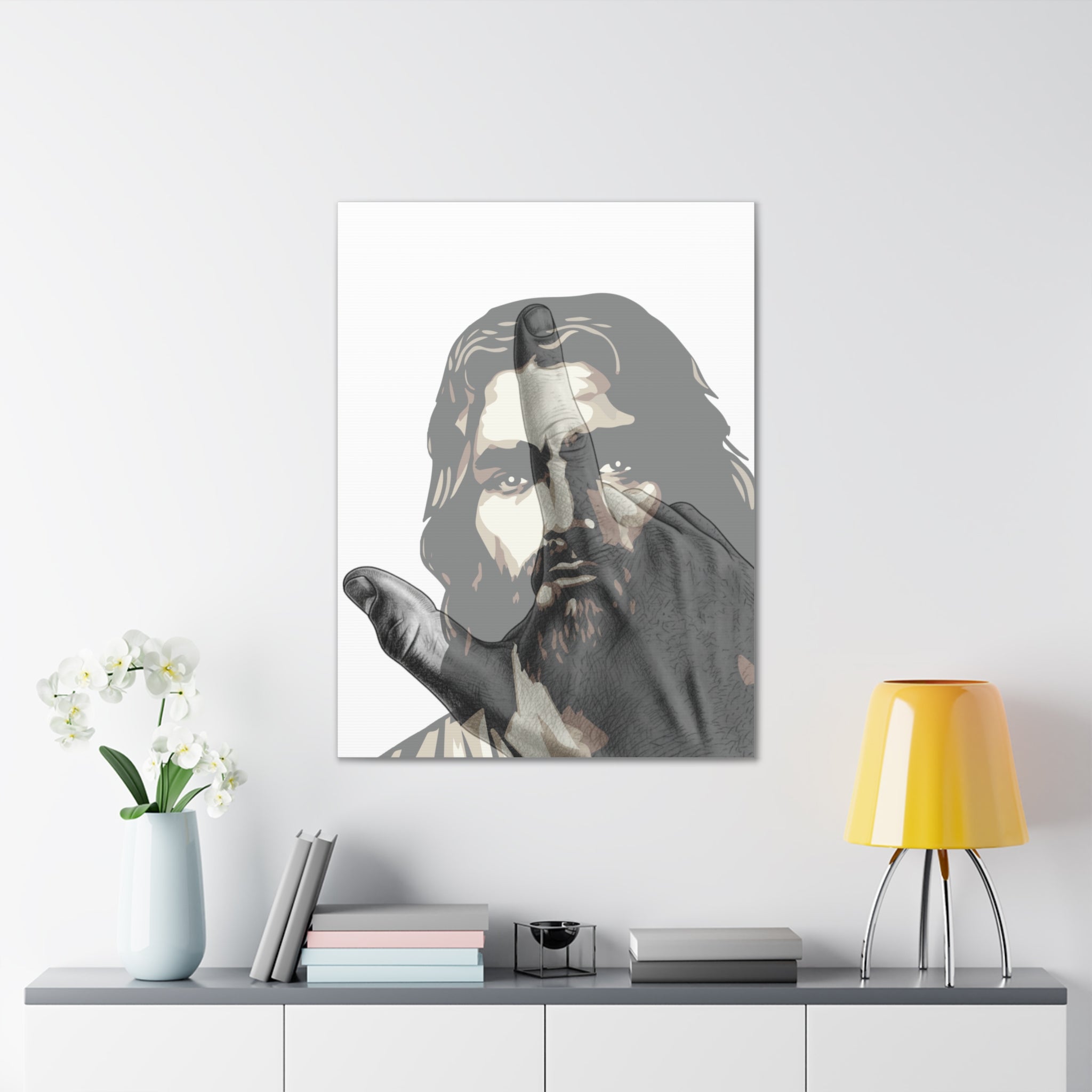 Jesus And J Hand Gesture, White Canva Stretched 0.75"
