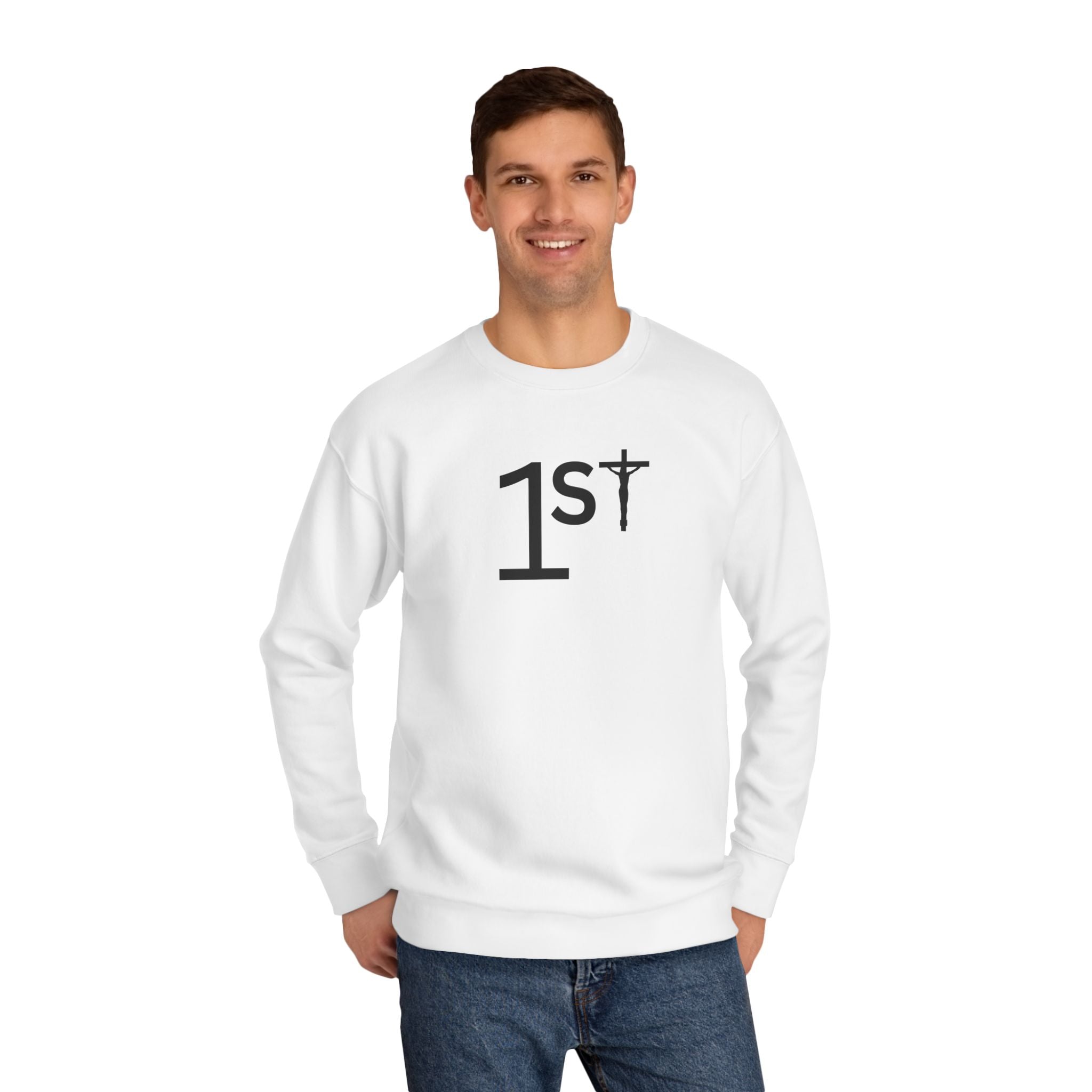 1st with Cross Unisex DryBlend® Crewneck Sweatshirt
