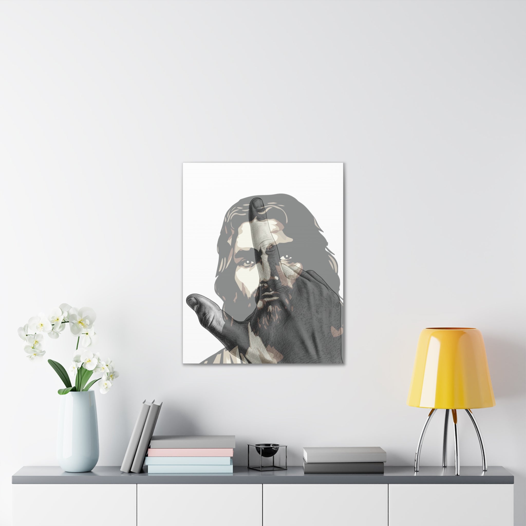 Jesus And J Hand Gesture, White Canva Stretched 0.75"