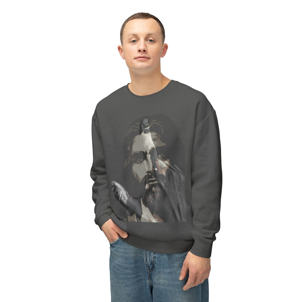 Jesus And J Hand Gesture, Large Print, Unisex Lightweight Crewneck Sweatshirt