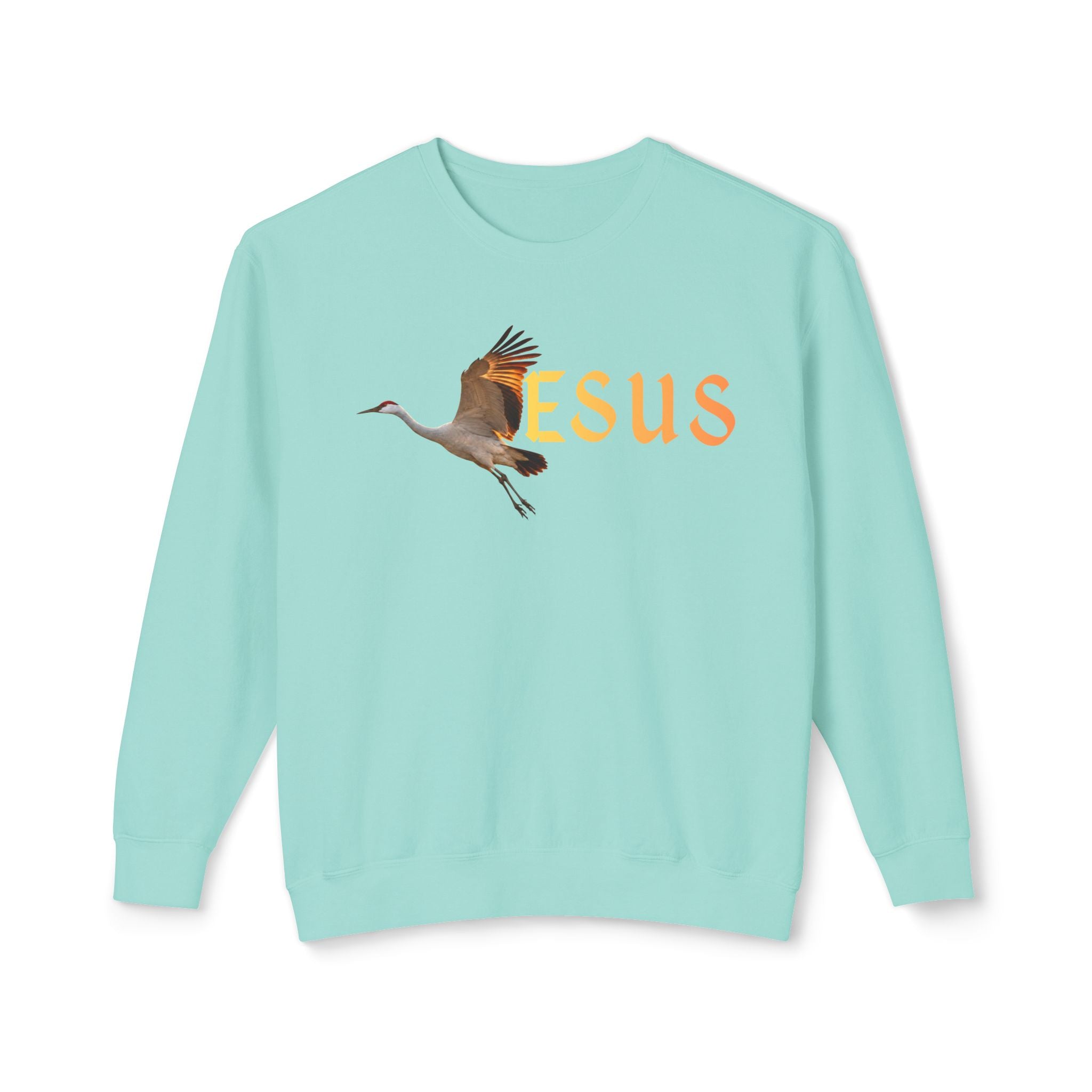 Jesus With Crane Bird, Unisex Lightweight Crewneck Sweatshirt