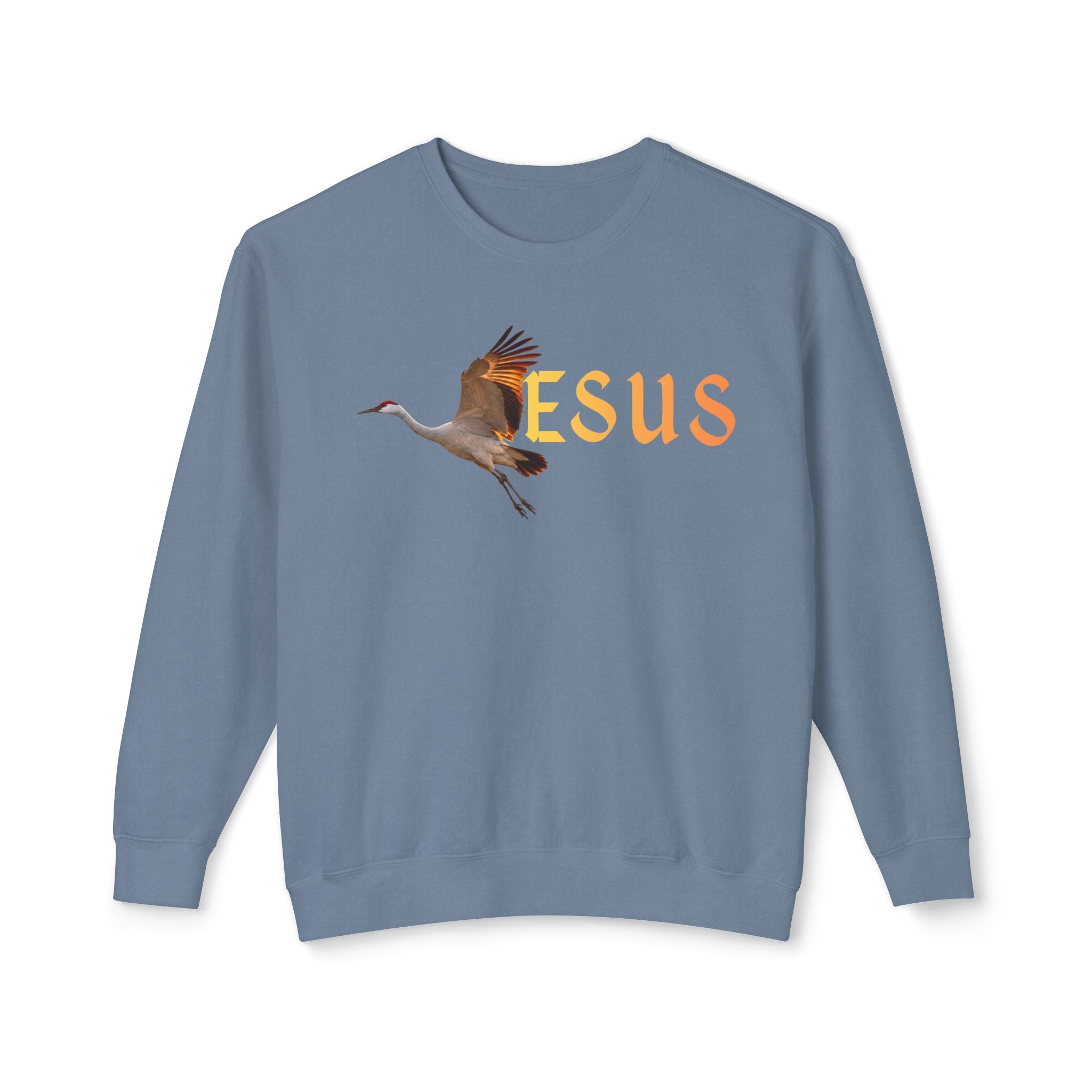 Jesus With Crane Bird, Unisex Lightweight Crewneck Sweatshirt