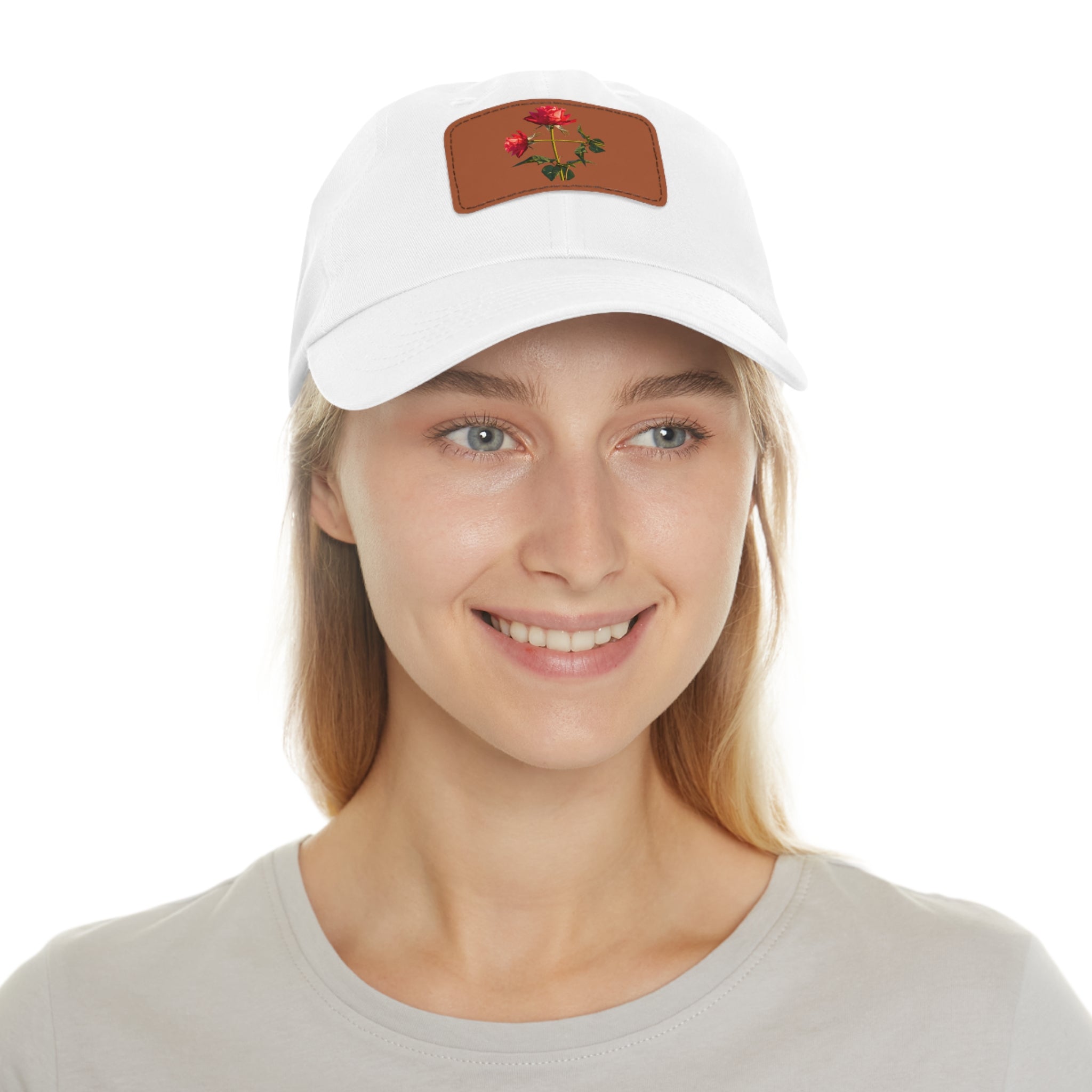 Cross Form Red Roses, Dad Hat with Leather Patch (Rectangle)