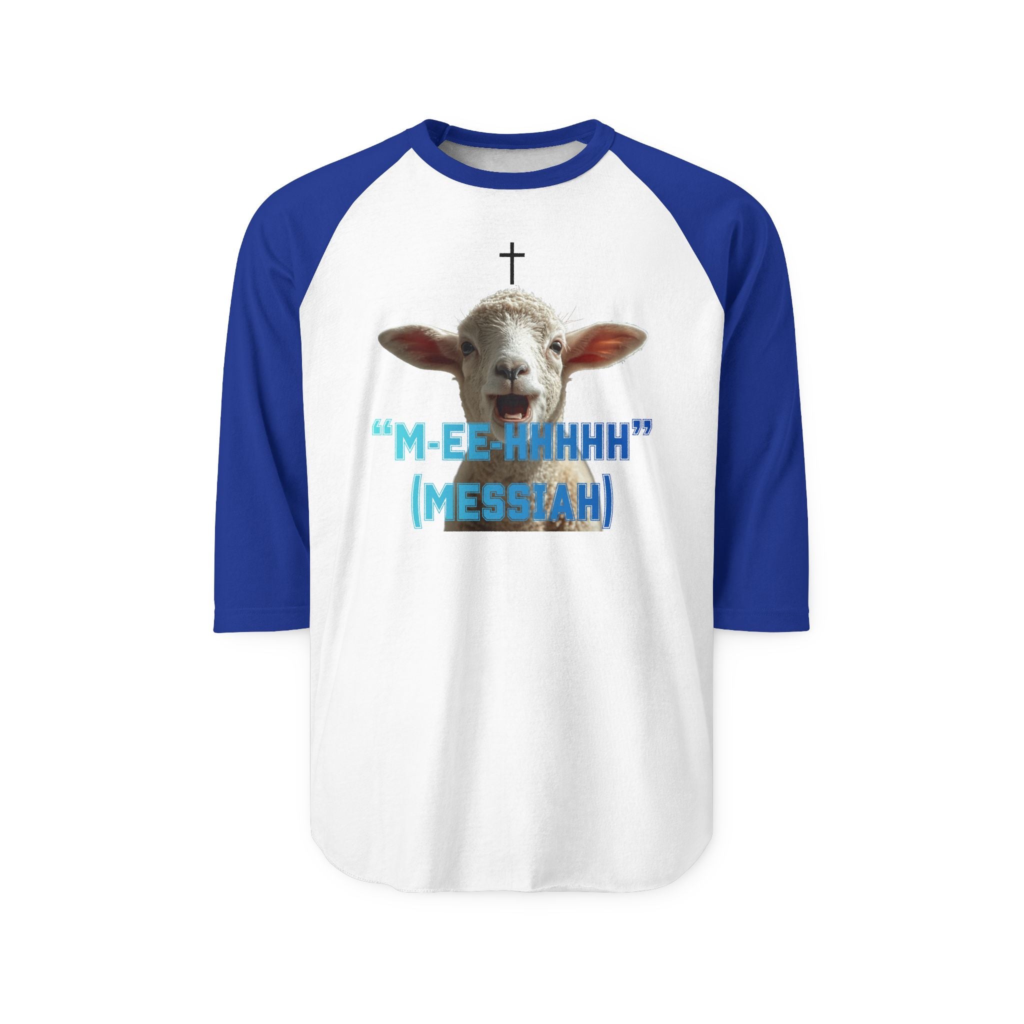 "M-EE-HHHHH" (Messiah)™ Unisex Three-Quarter Sleeve Raglan Shirt