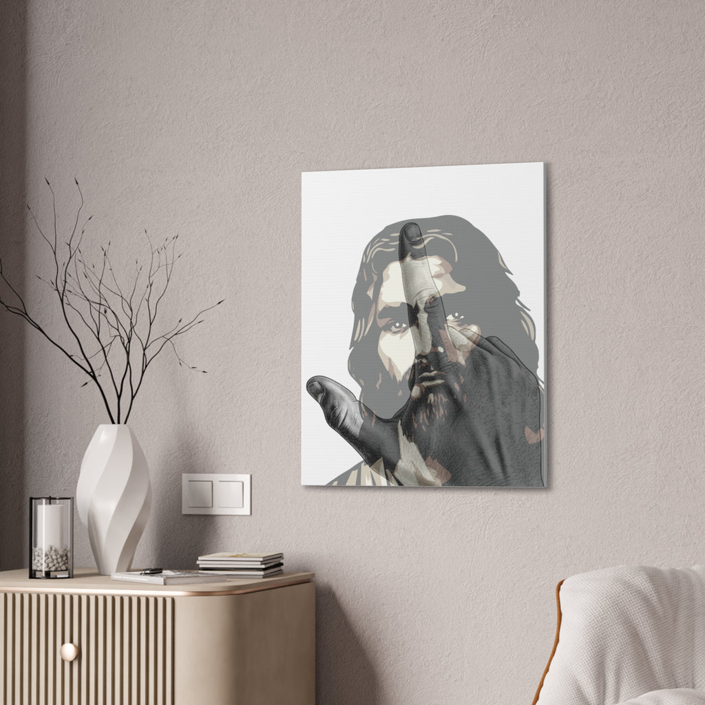 Jesus And J Hand Gesture, White Canva Stretched 0.75"