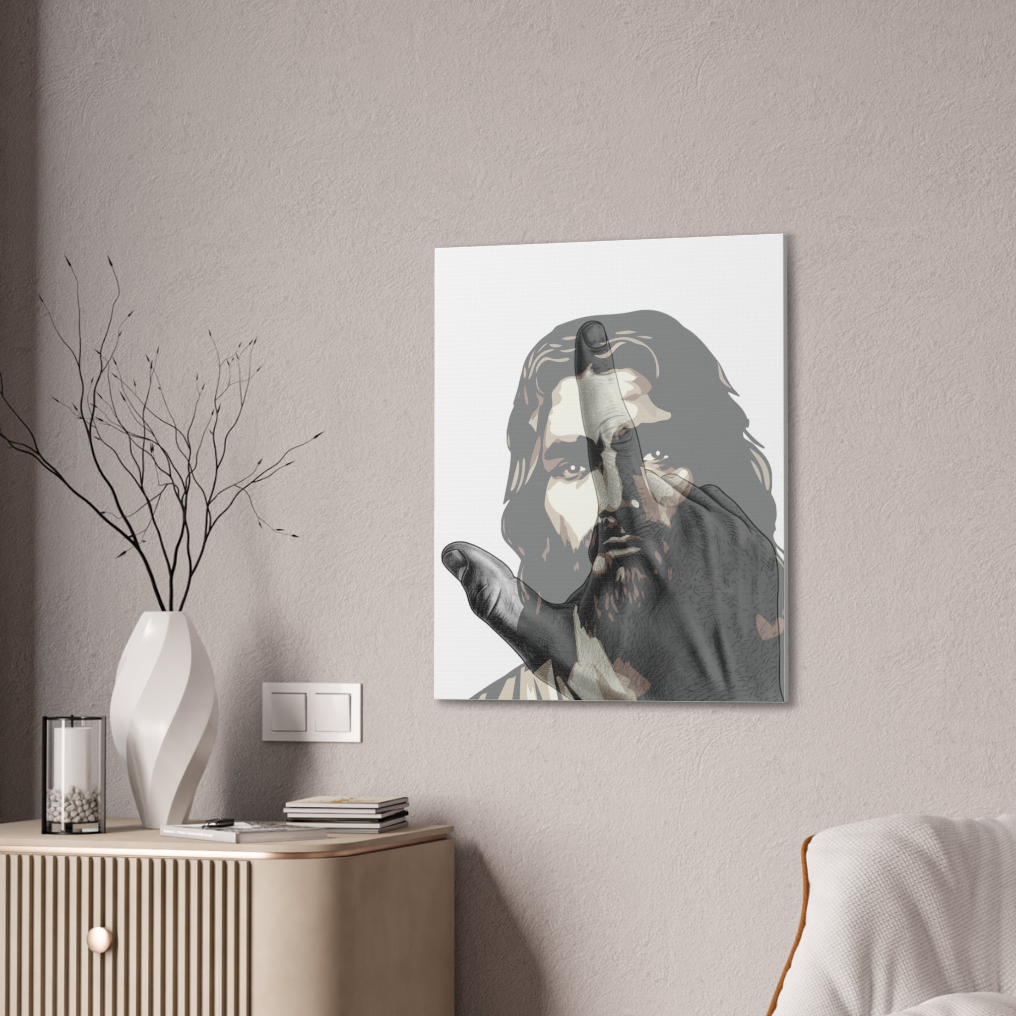 Jesus And J Hand Gesture, White Canva Stretched 0.75"