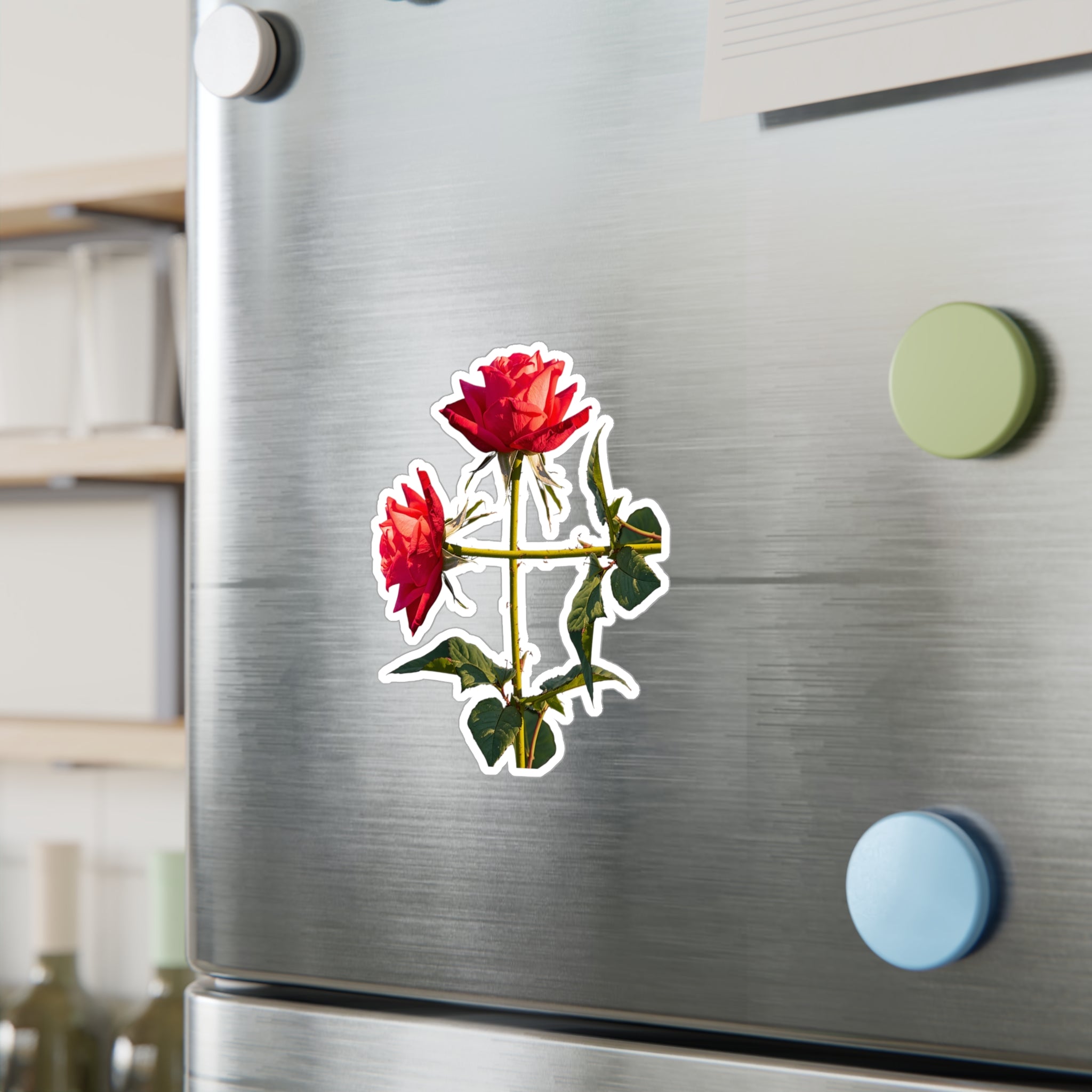 Cross Form Red Roses, Kiss-Cut Vinyl Decals, Sticker