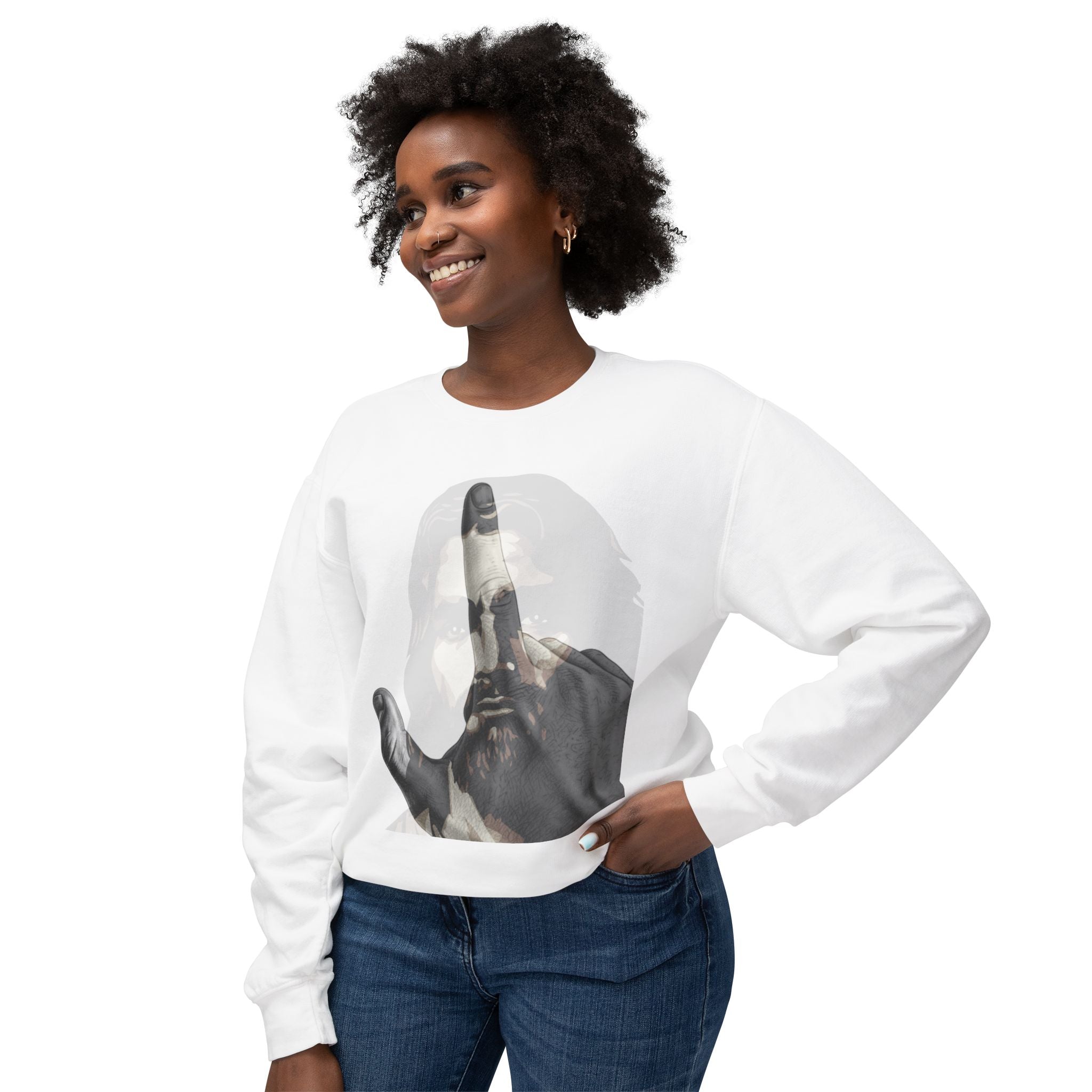 Jesus And J Hand Gesture, Large Print, Unisex Lightweight Crewneck Sweatshirt