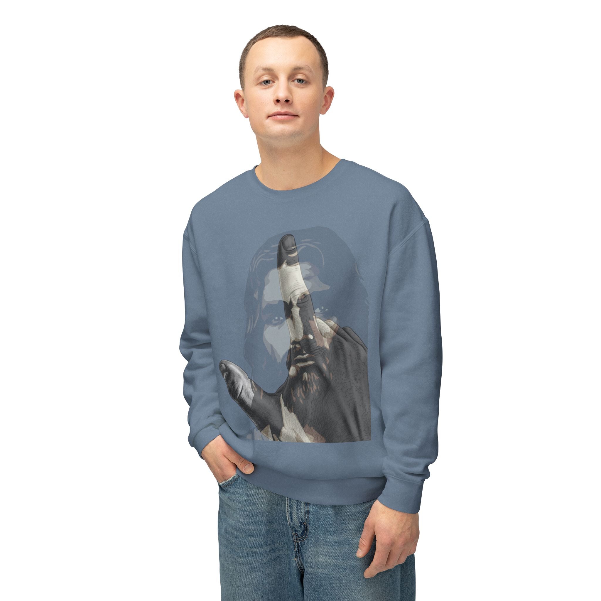 Jesus And J Hand Gesture, Large Print, Unisex Lightweight Crewneck Sweatshirt