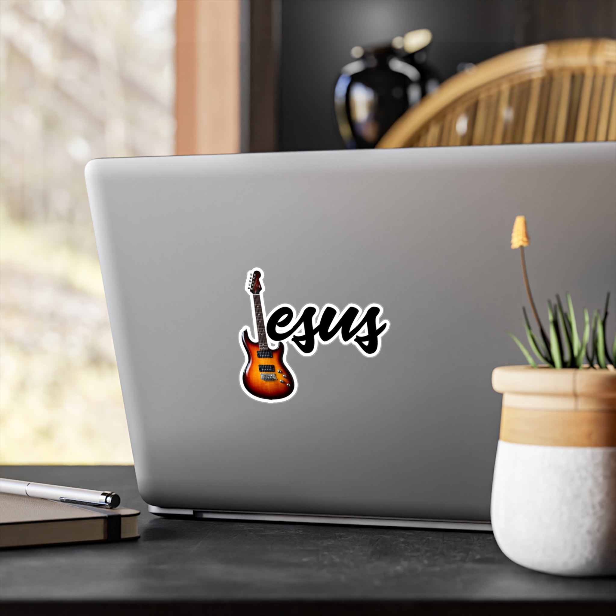 Jesus With Guitar, Kiss-Cut Vinyl Decals, Sticker