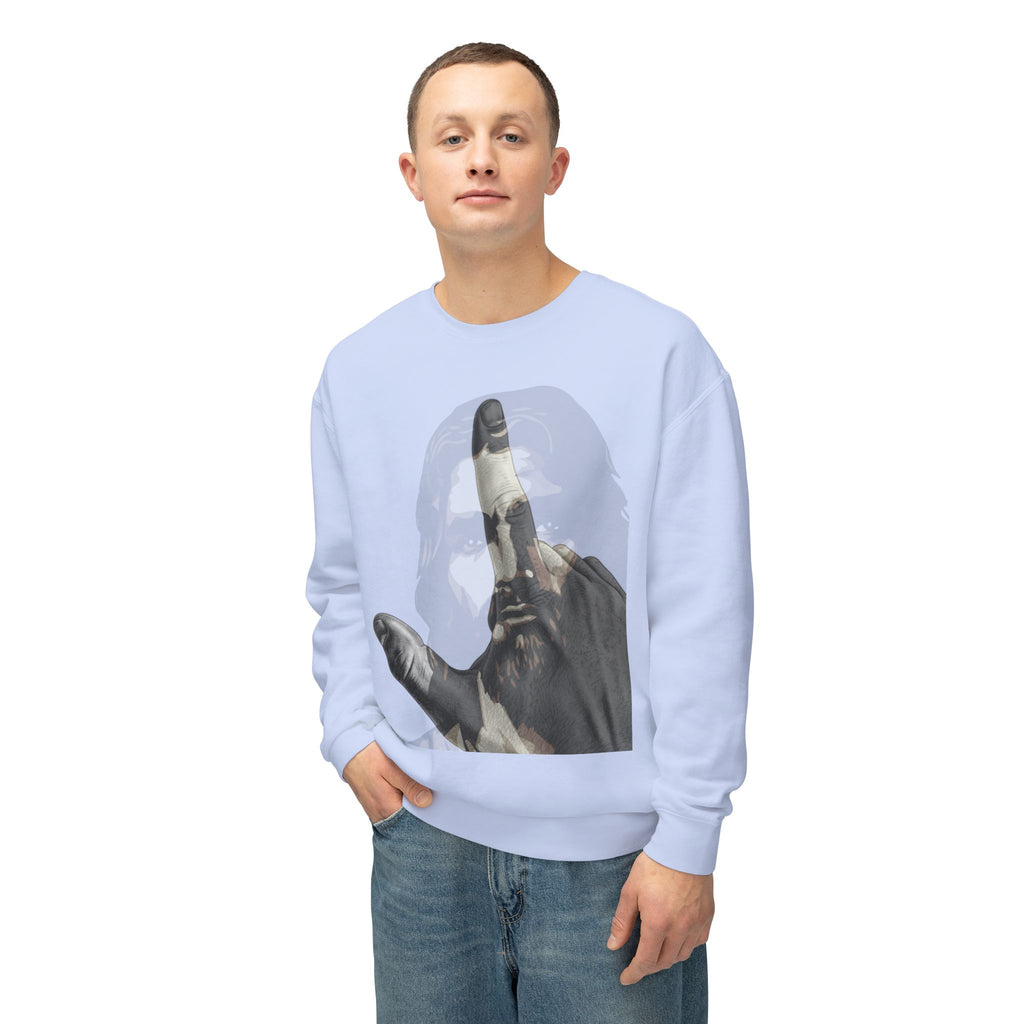 Jesus And J Hand Gesture, Large Print, Unisex Lightweight Crewneck Sweatshirt