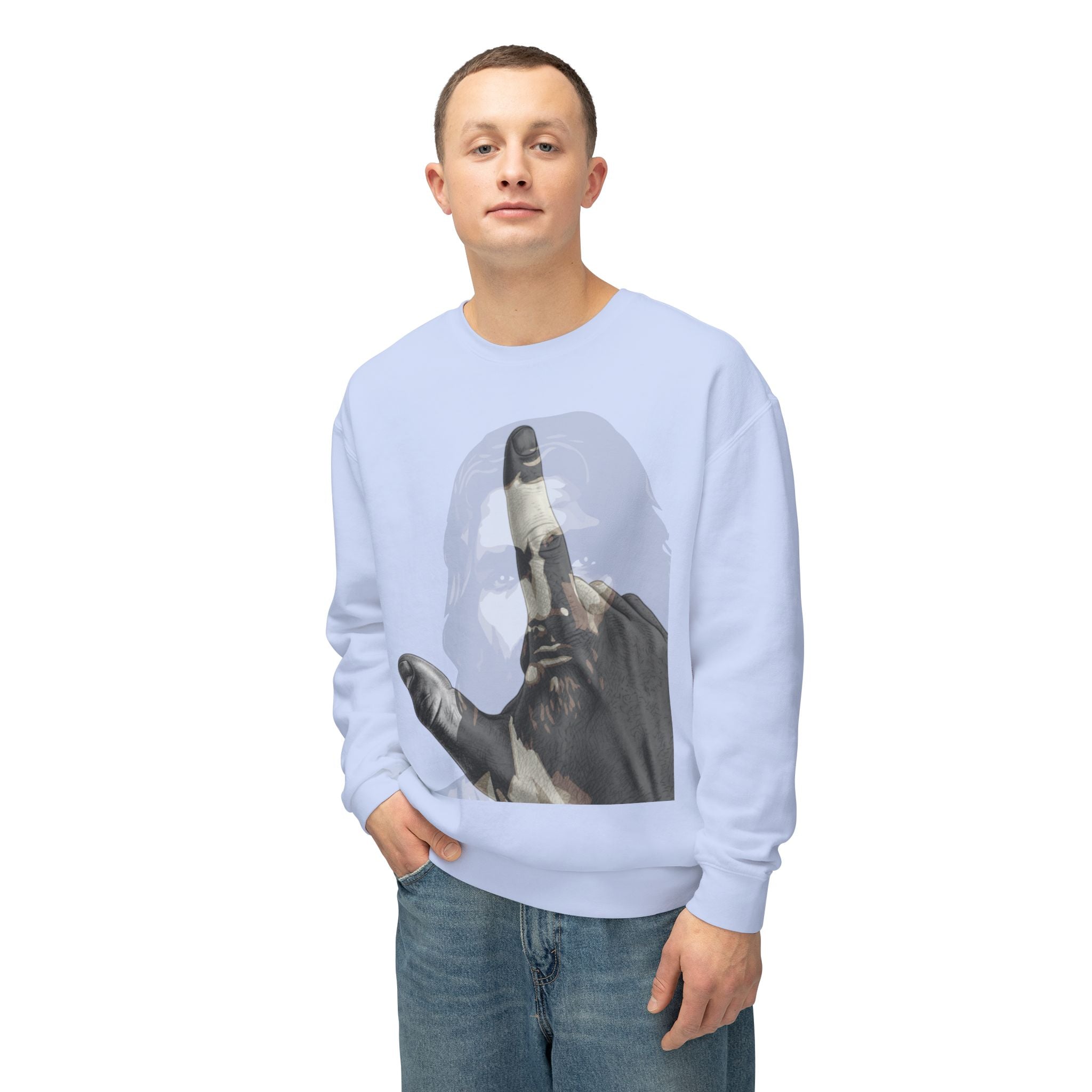 Jesus And J Hand Gesture, Large Print, Unisex Lightweight Crewneck Sweatshirt