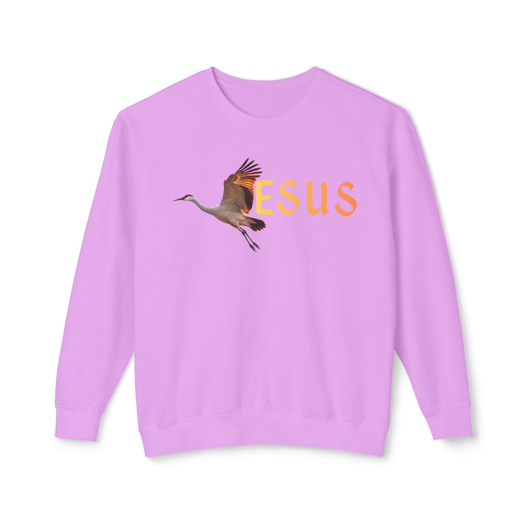 Jesus With Crane Bird, Unisex Lightweight Crewneck Sweatshirt