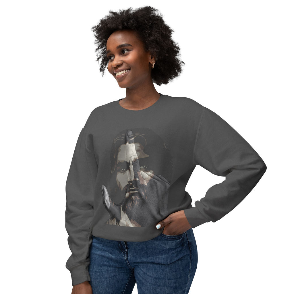 Jesus And J Hand Gesture, Large Print, Unisex Lightweight Crewneck Sweatshirt