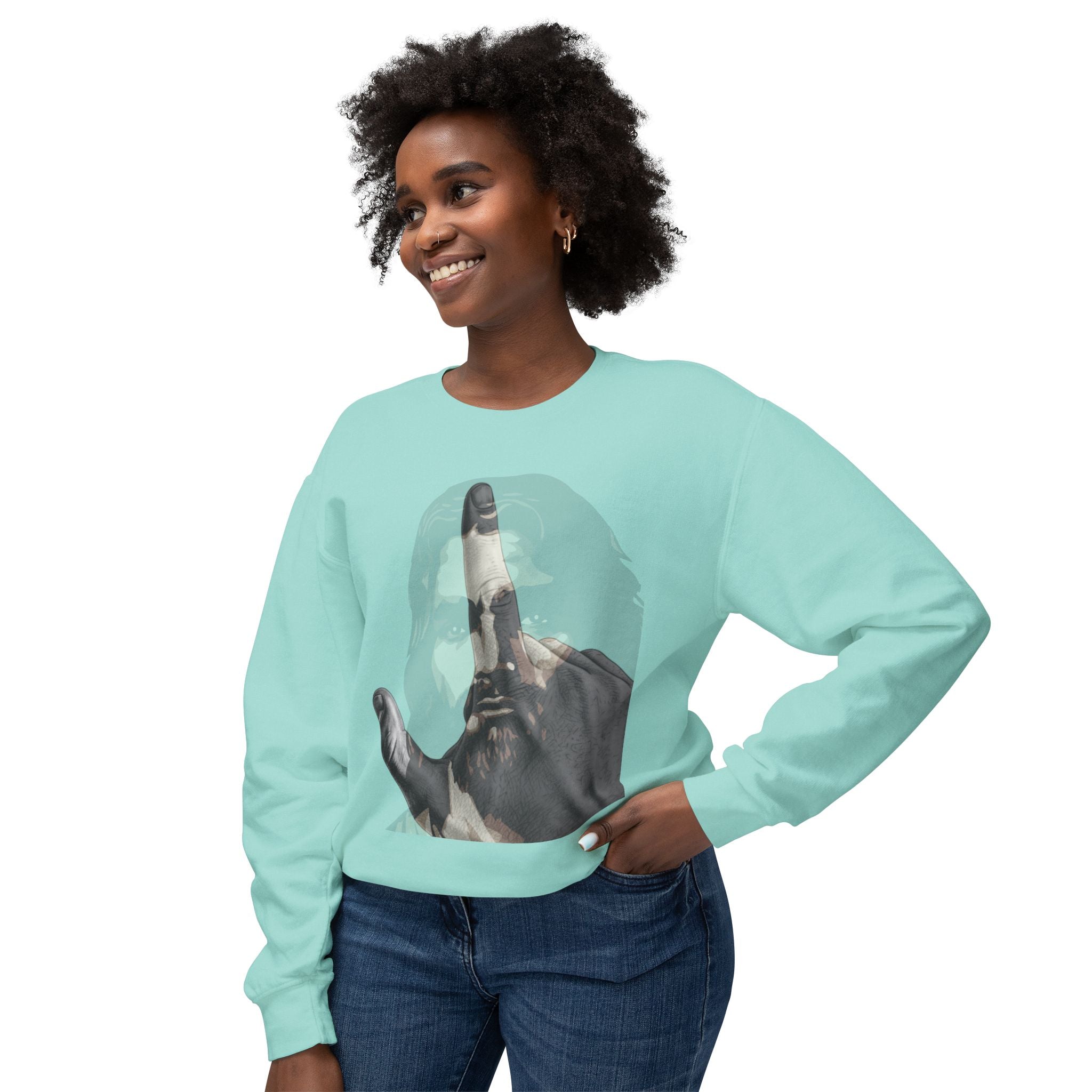 Jesus And J Hand Gesture, Large Print, Unisex Lightweight Crewneck Sweatshirt