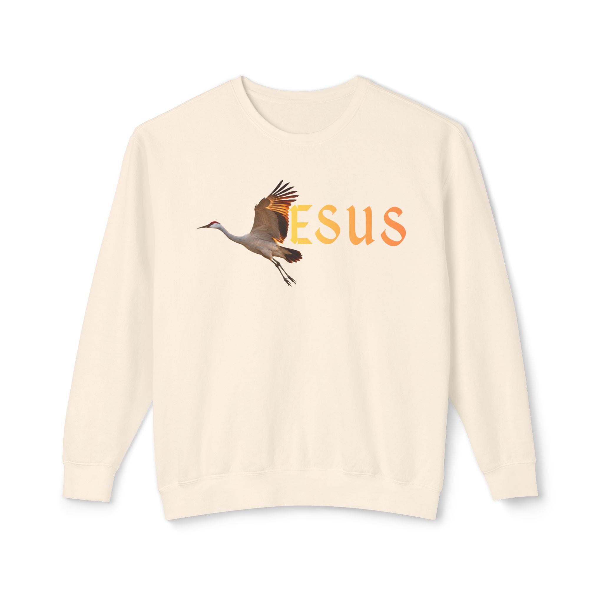 Jesus With Crane Bird, Unisex Lightweight Crewneck Sweatshirt