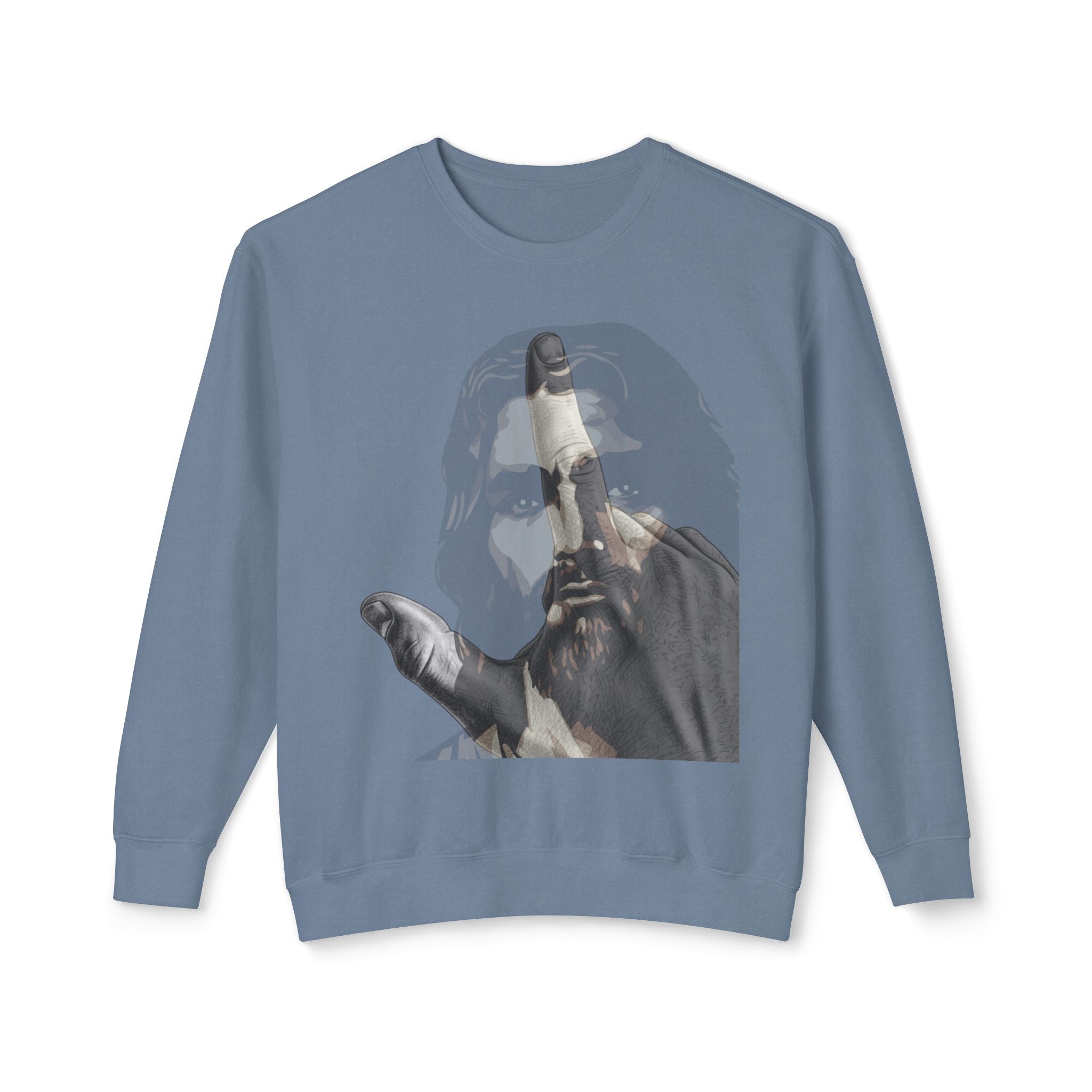 Jesus And J Hand Gesture, Large Print, Unisex Lightweight Crewneck Sweatshirt