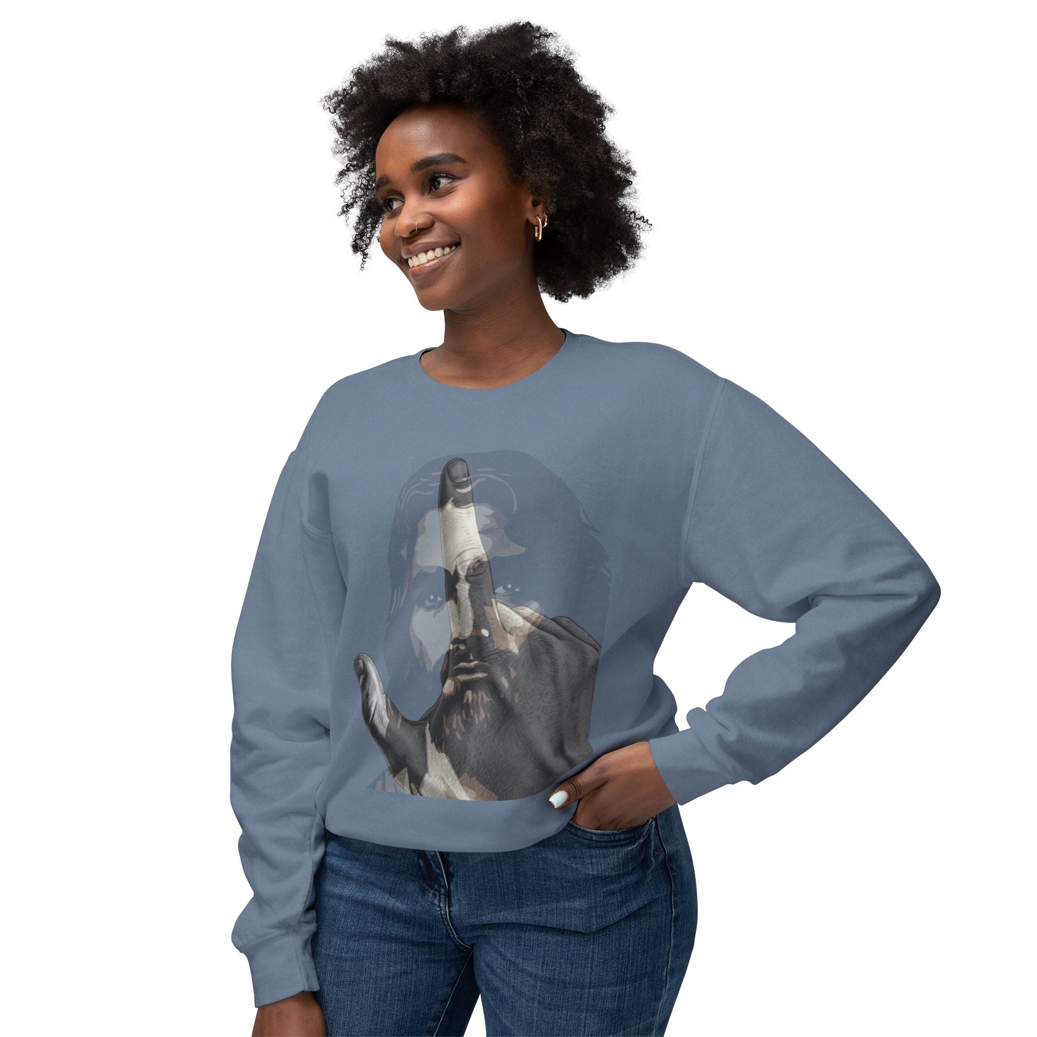 Jesus And J Hand Gesture, Large Print, Unisex Lightweight Crewneck Sweatshirt