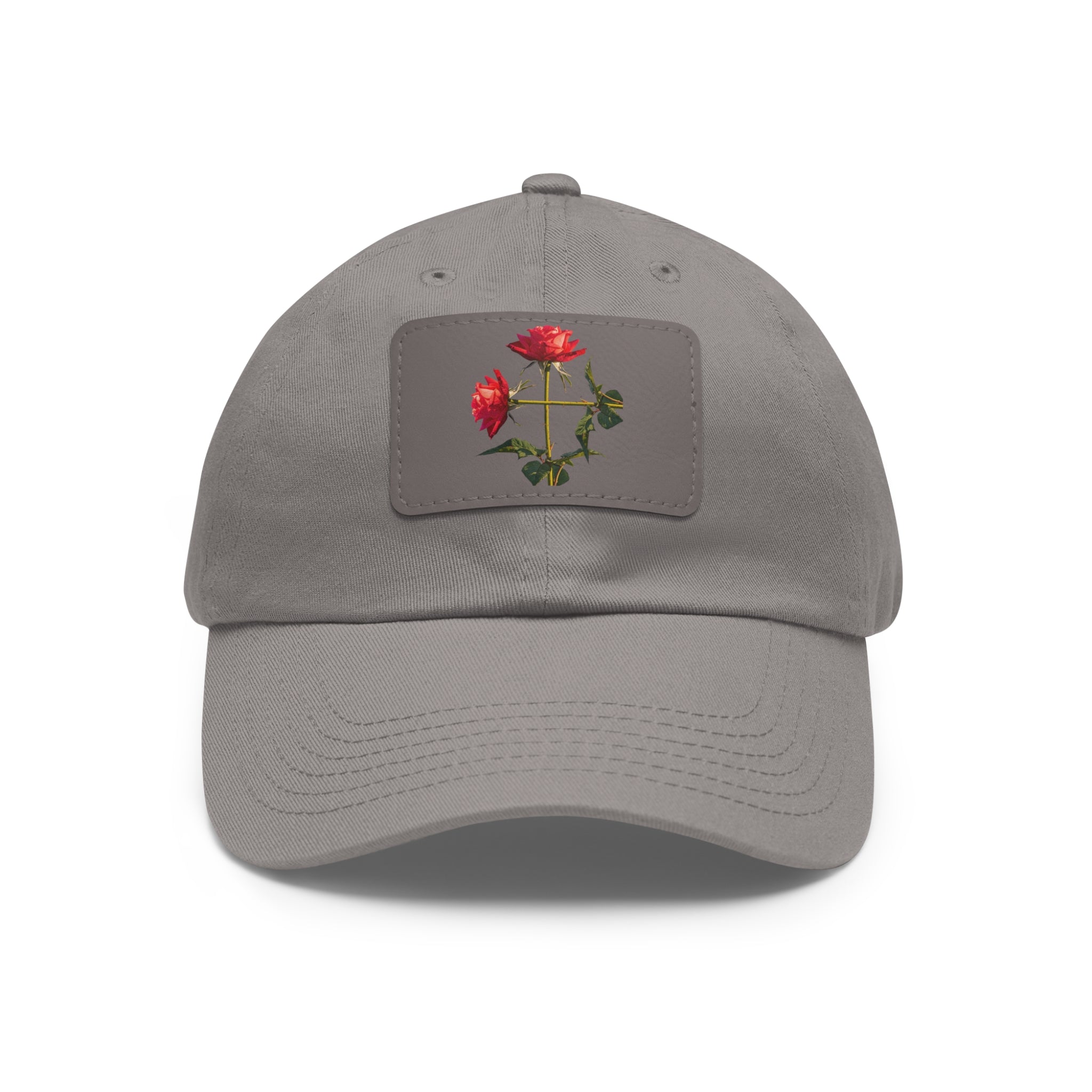 Cross Form Red Roses, Dad Hat with Leather Patch (Rectangle)