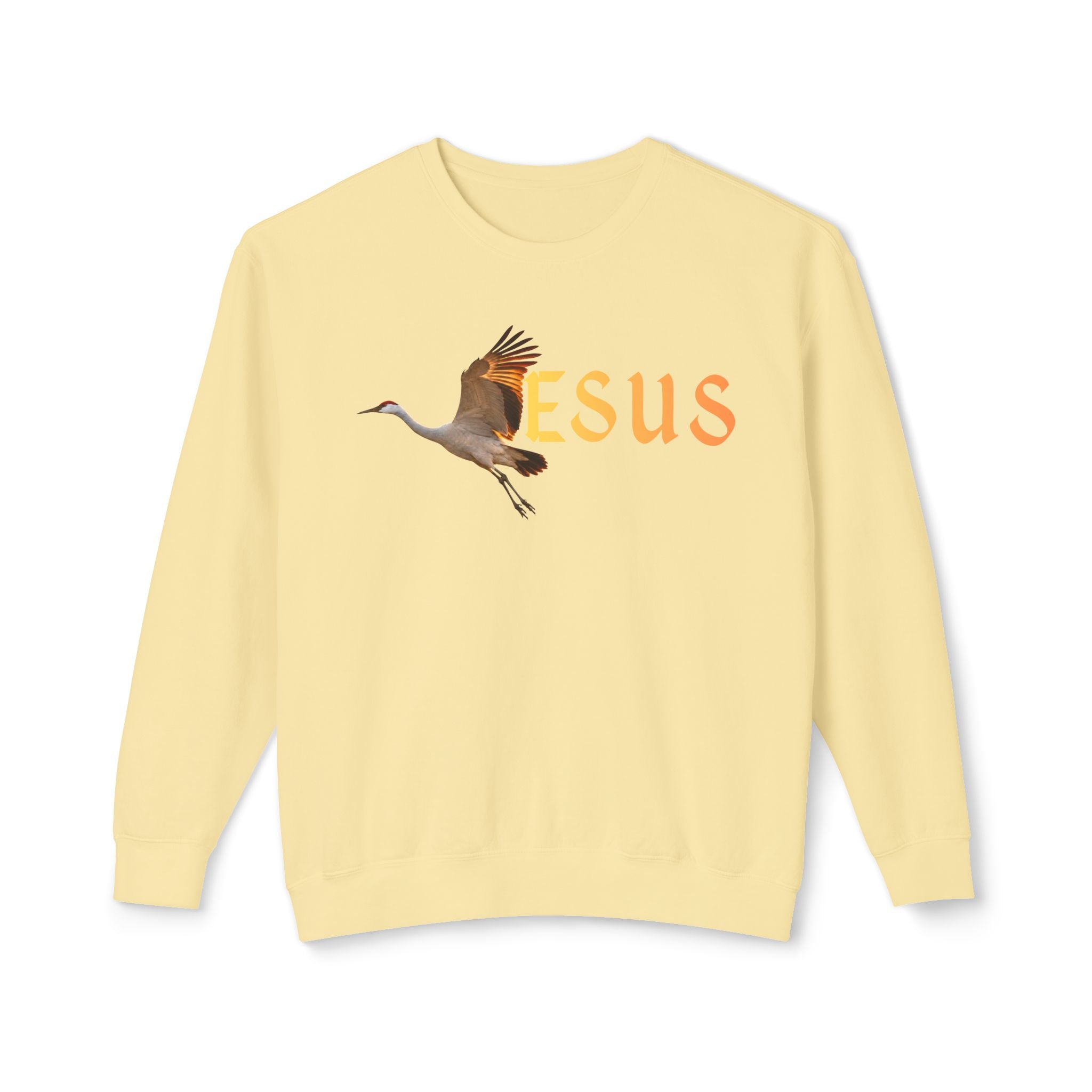 Jesus With Crane Bird, Unisex Lightweight Crewneck Sweatshirt