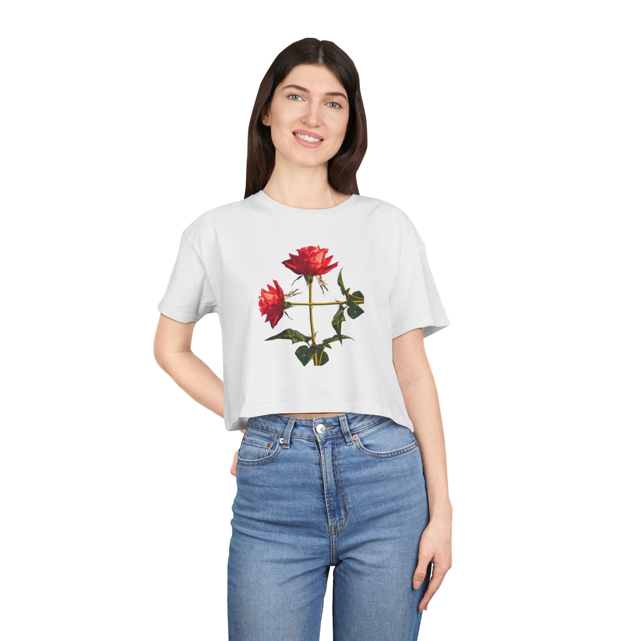Cross Form Red Roses, Women's Crop Tee