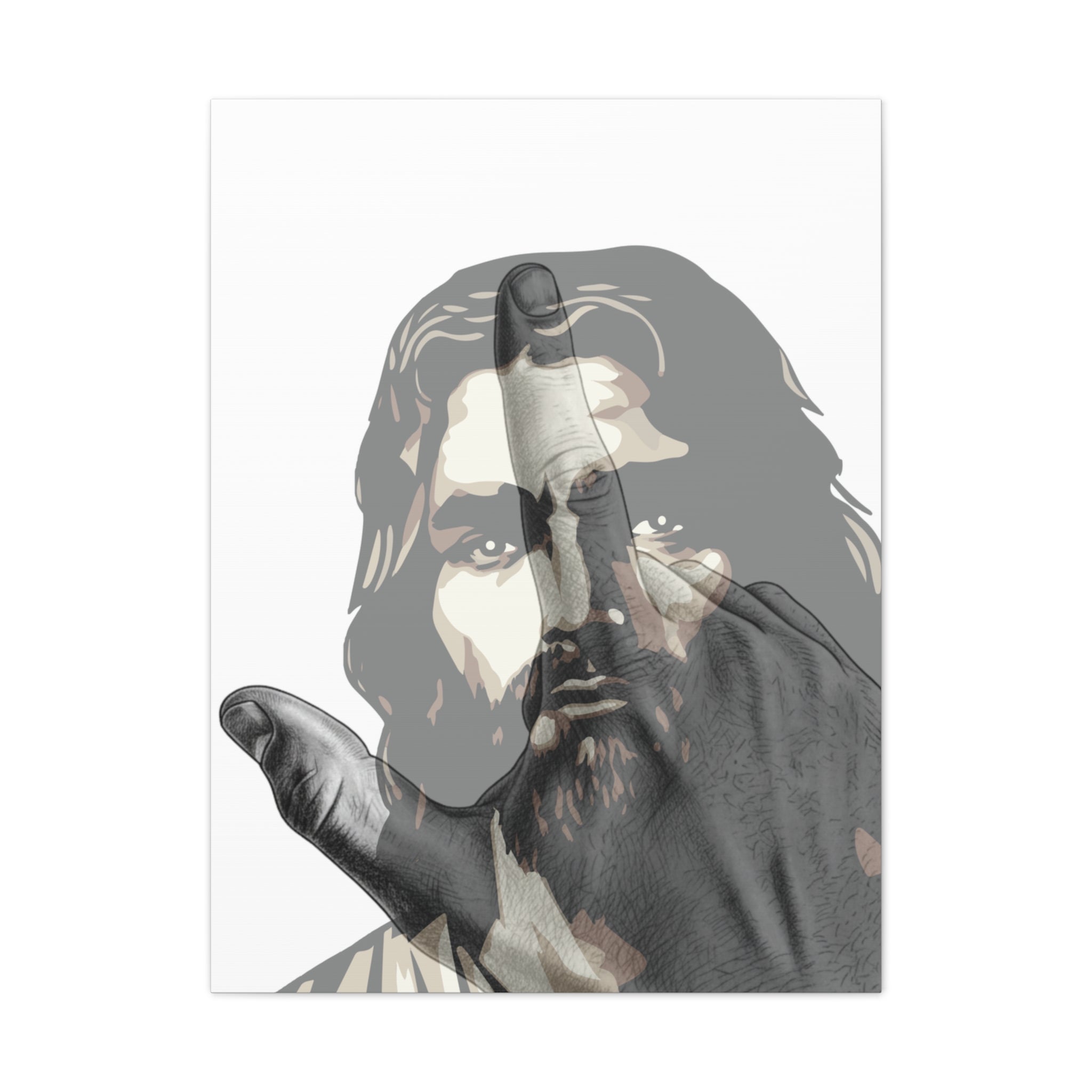Jesus And J Hand Gesture, White Canva Stretched 0.75"