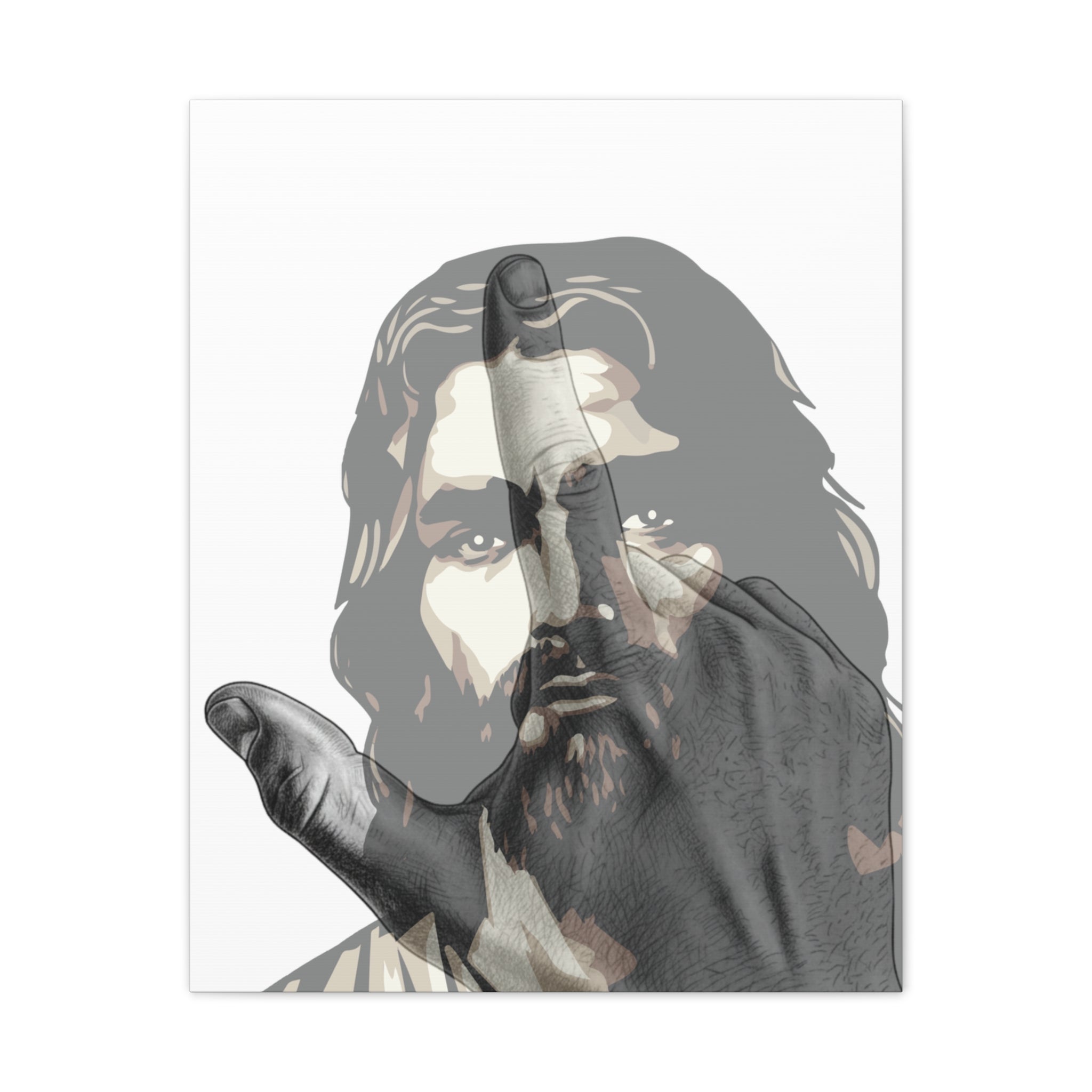 Jesus And J Hand Gesture, White Canva Stretched 0.75"