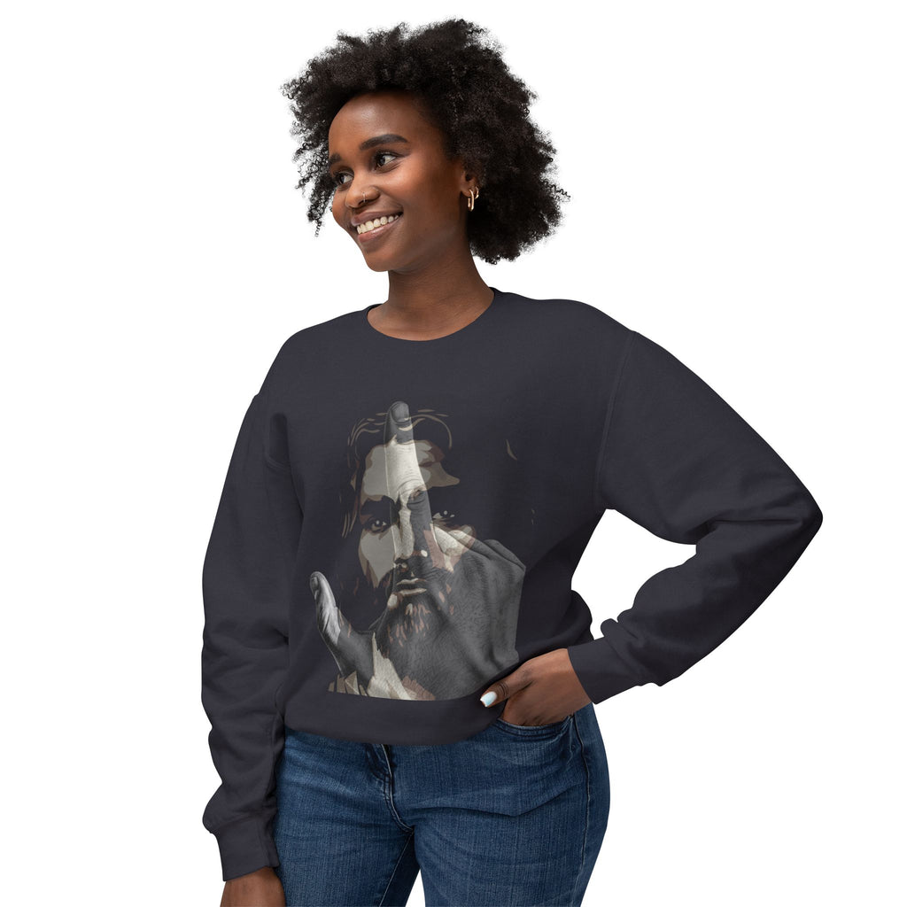 Jesus And J Hand Gesture, Large Print, Unisex Lightweight Crewneck Sweatshirt