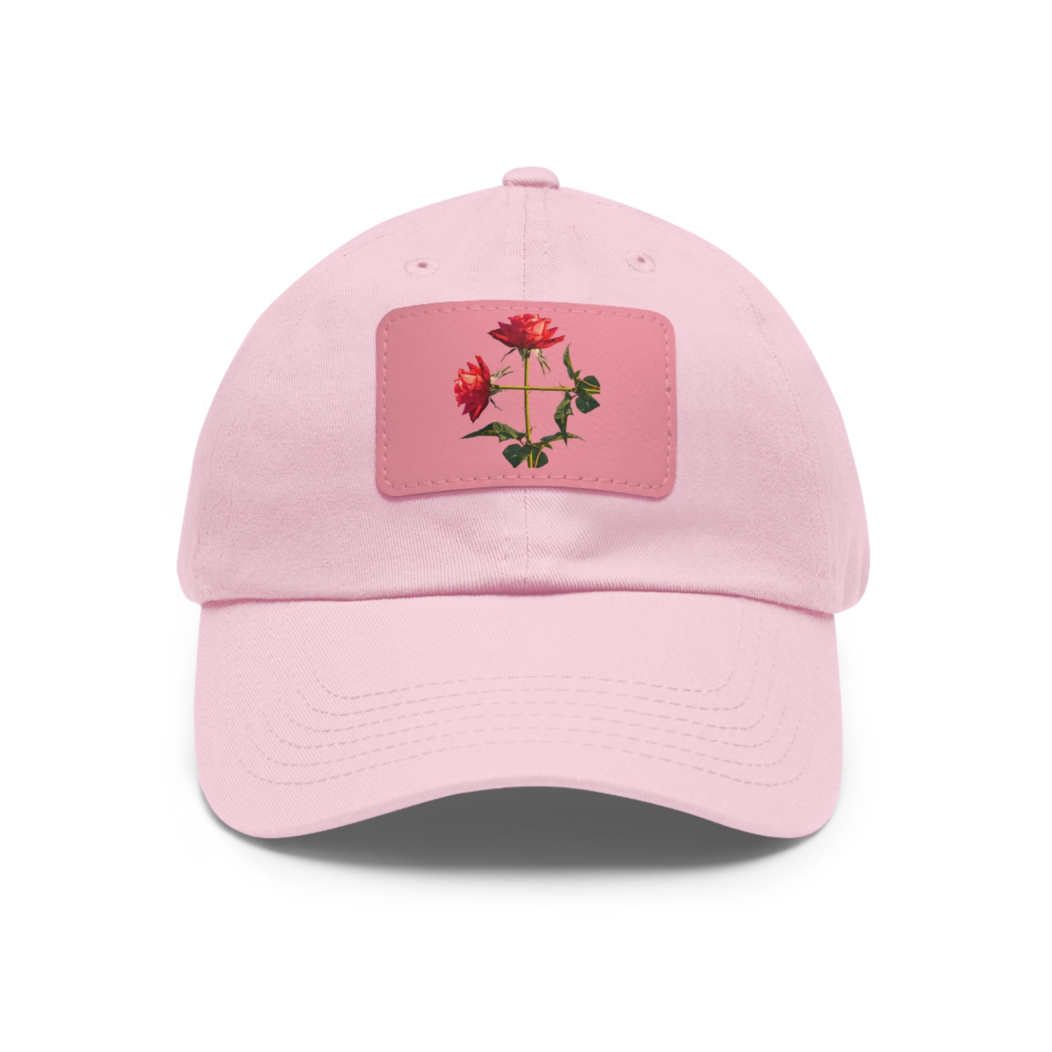 Cross Form Red Roses, Dad Hat with Leather Patch (Rectangle)