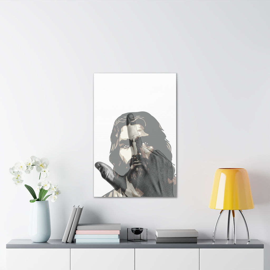 Jesus And J Hand Gesture, White Canva Stretched 0.75"