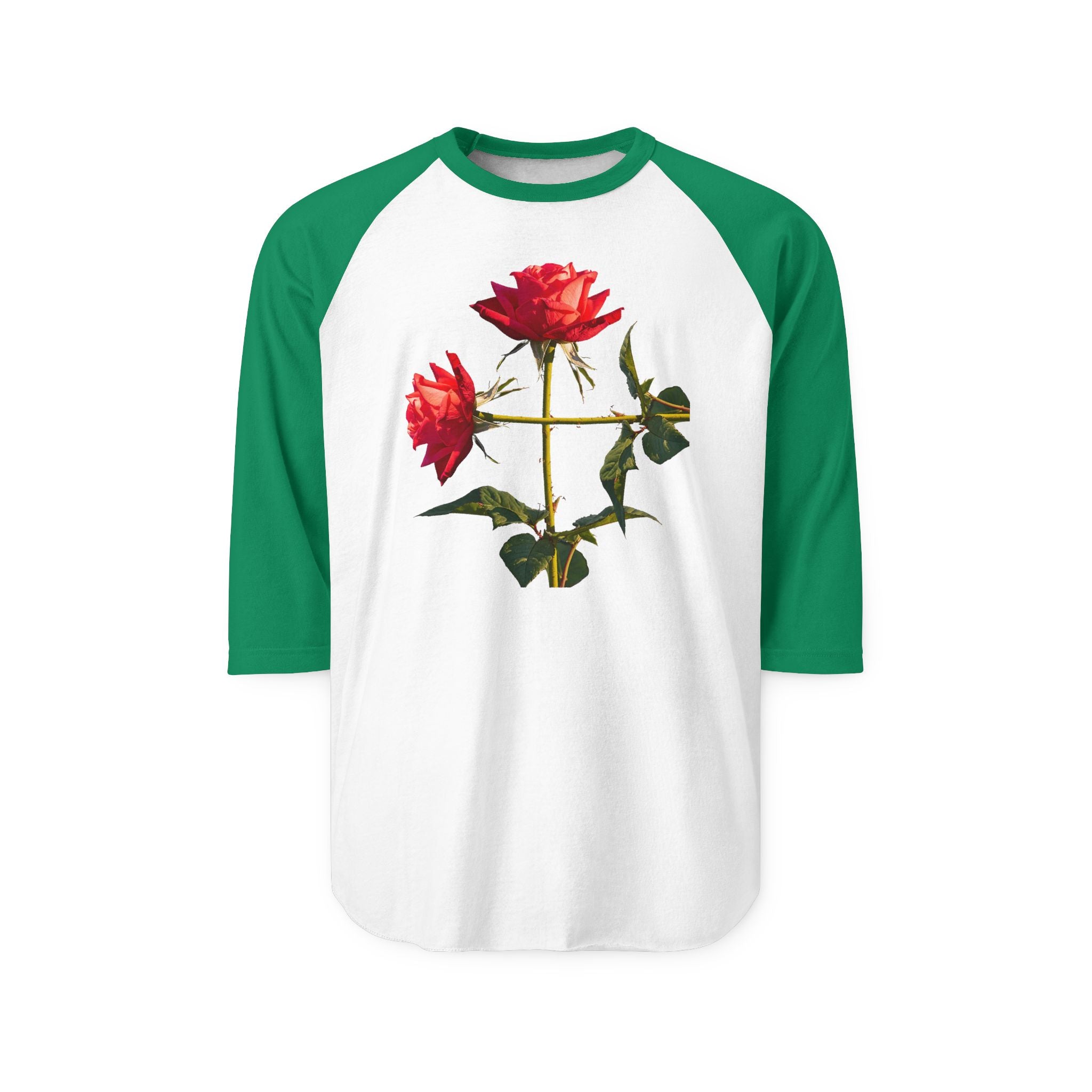 Cross Form With Red Roses, Unisex Three-Quarter Sleeve Raglan Shirt