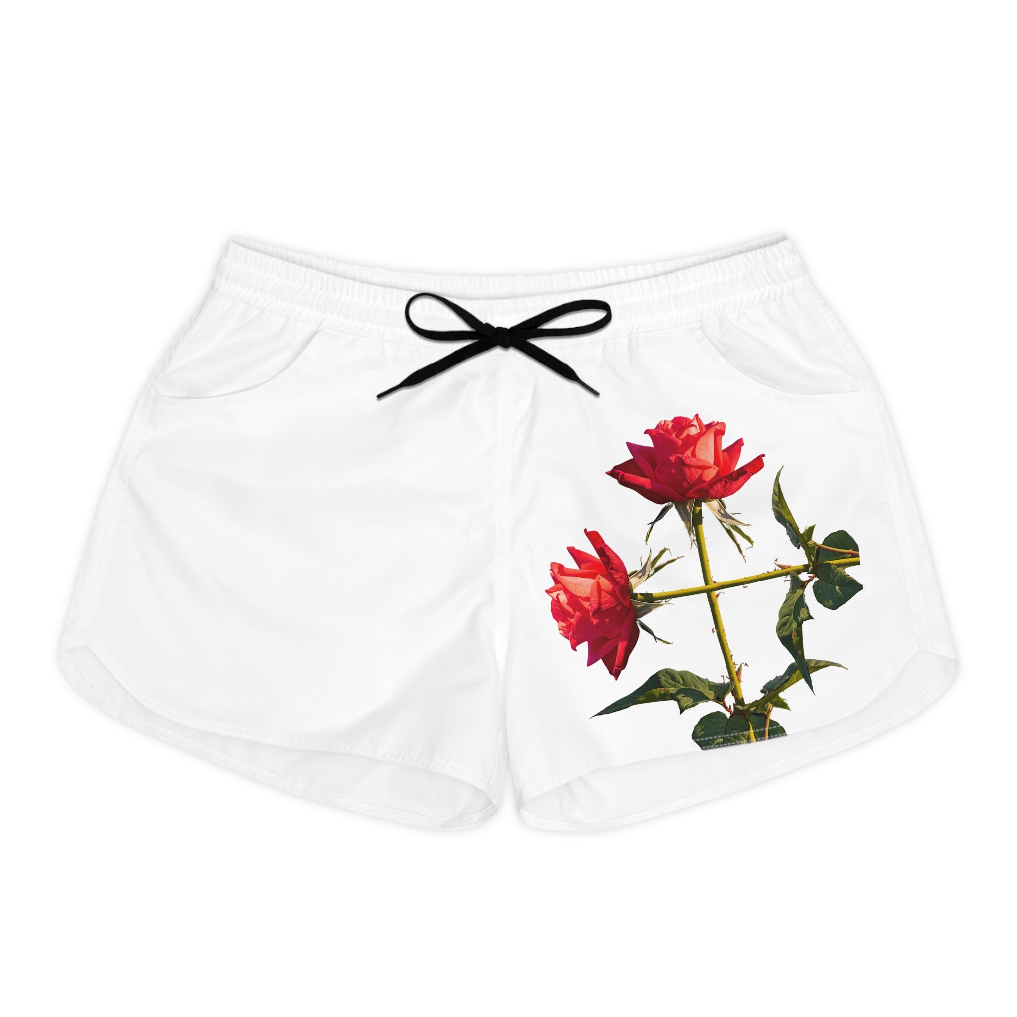Cross Form Red Roses, Women's White Casual Shorts (AOP)