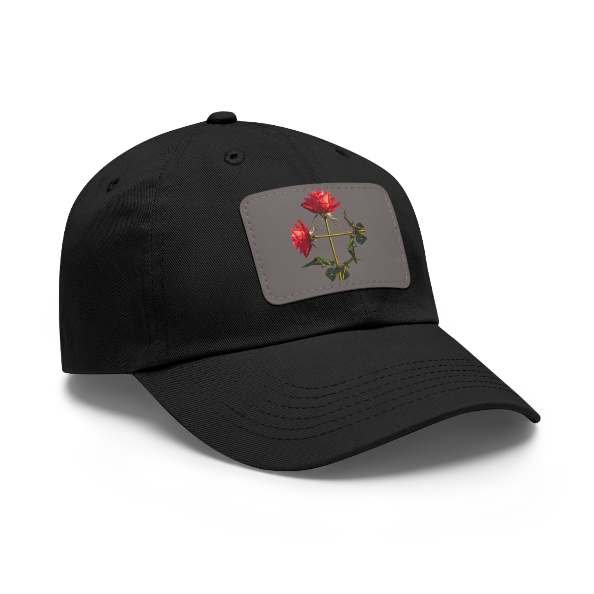 Cross Form Red Roses, Dad Hat with Leather Patch (Rectangle)