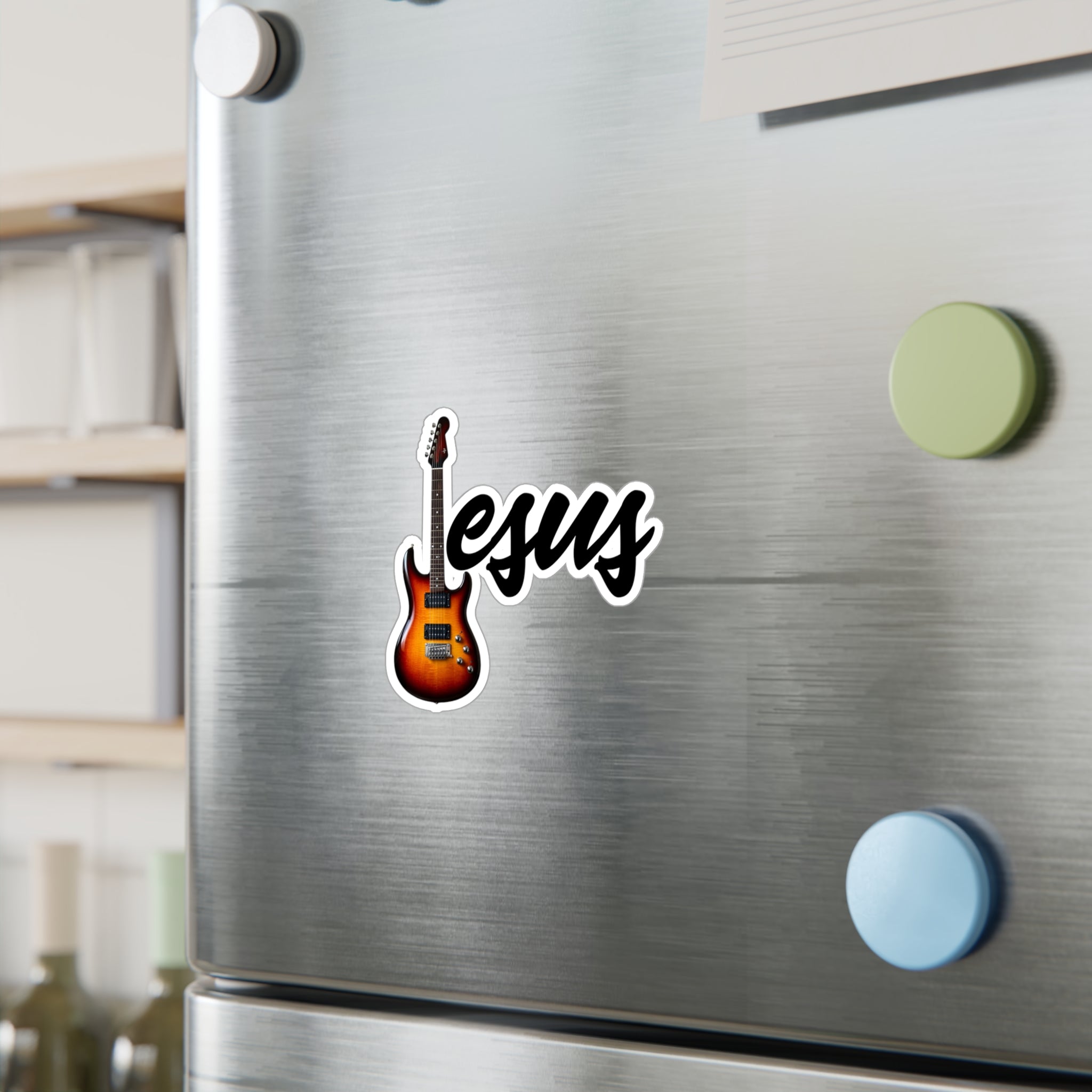 Jesus With Guitar, Kiss-Cut Vinyl Decals, Sticker