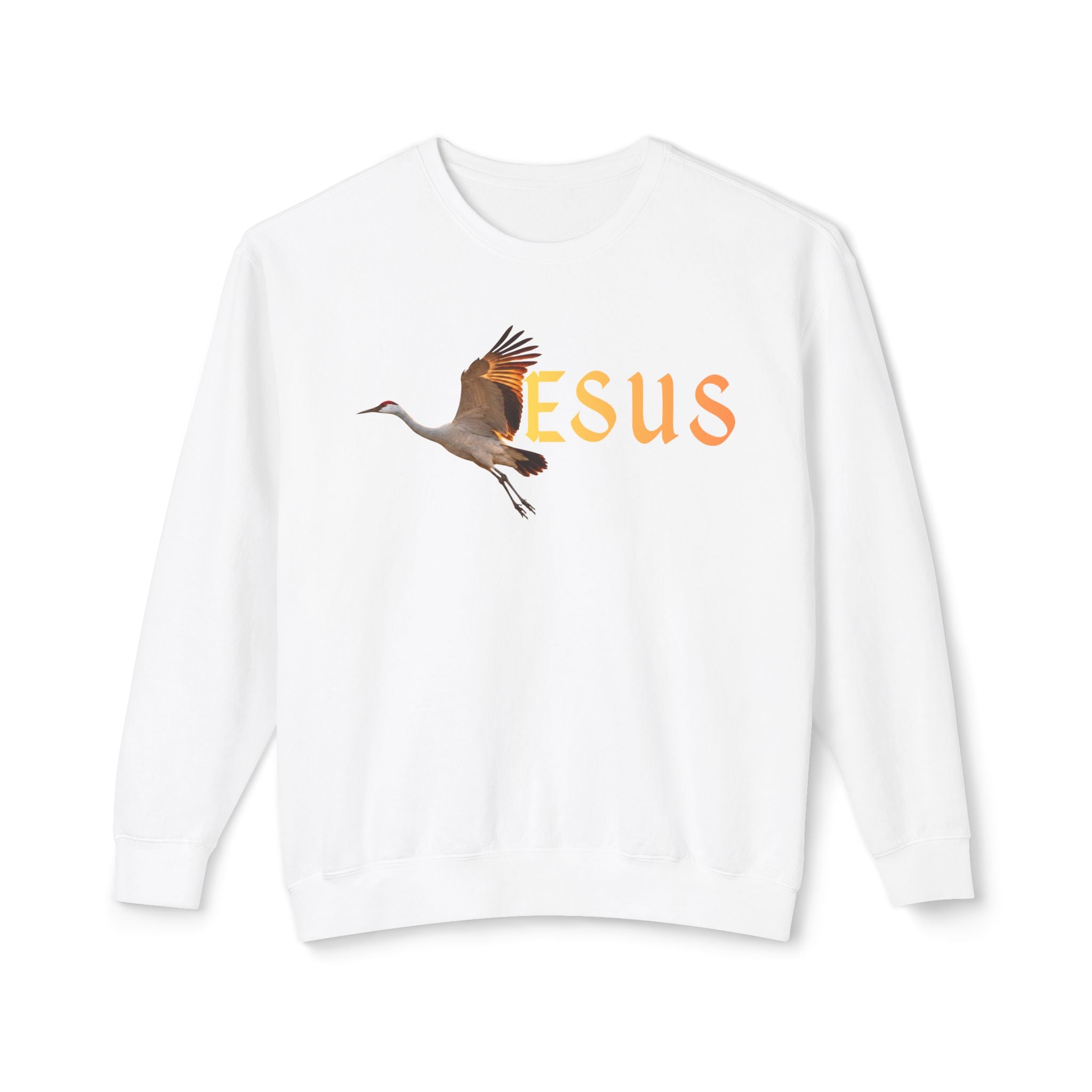 Jesus With Crane Bird, Unisex Lightweight Crewneck Sweatshirt