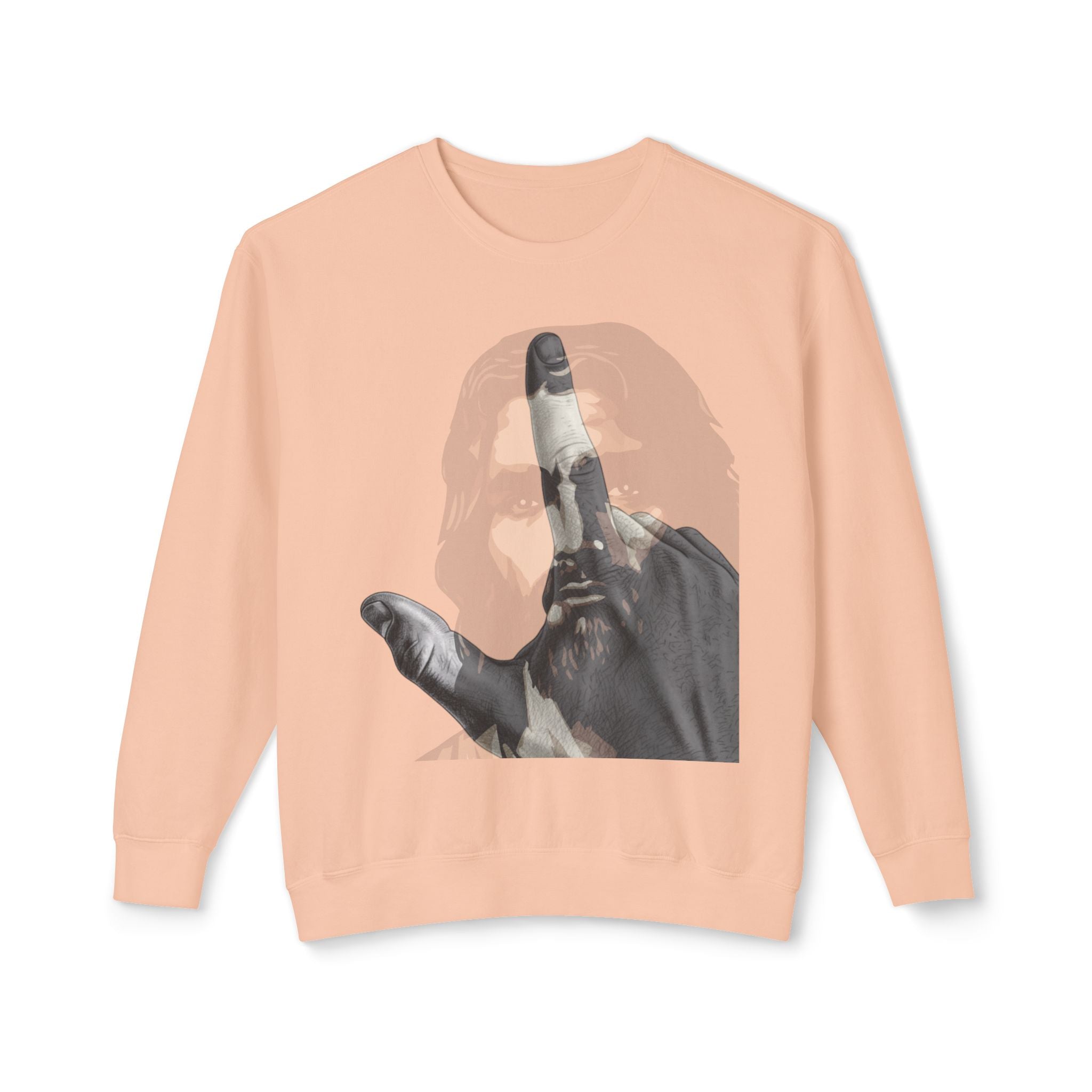 Jesus And J Hand Gesture, Large Print, Unisex Lightweight Crewneck Sweatshirt