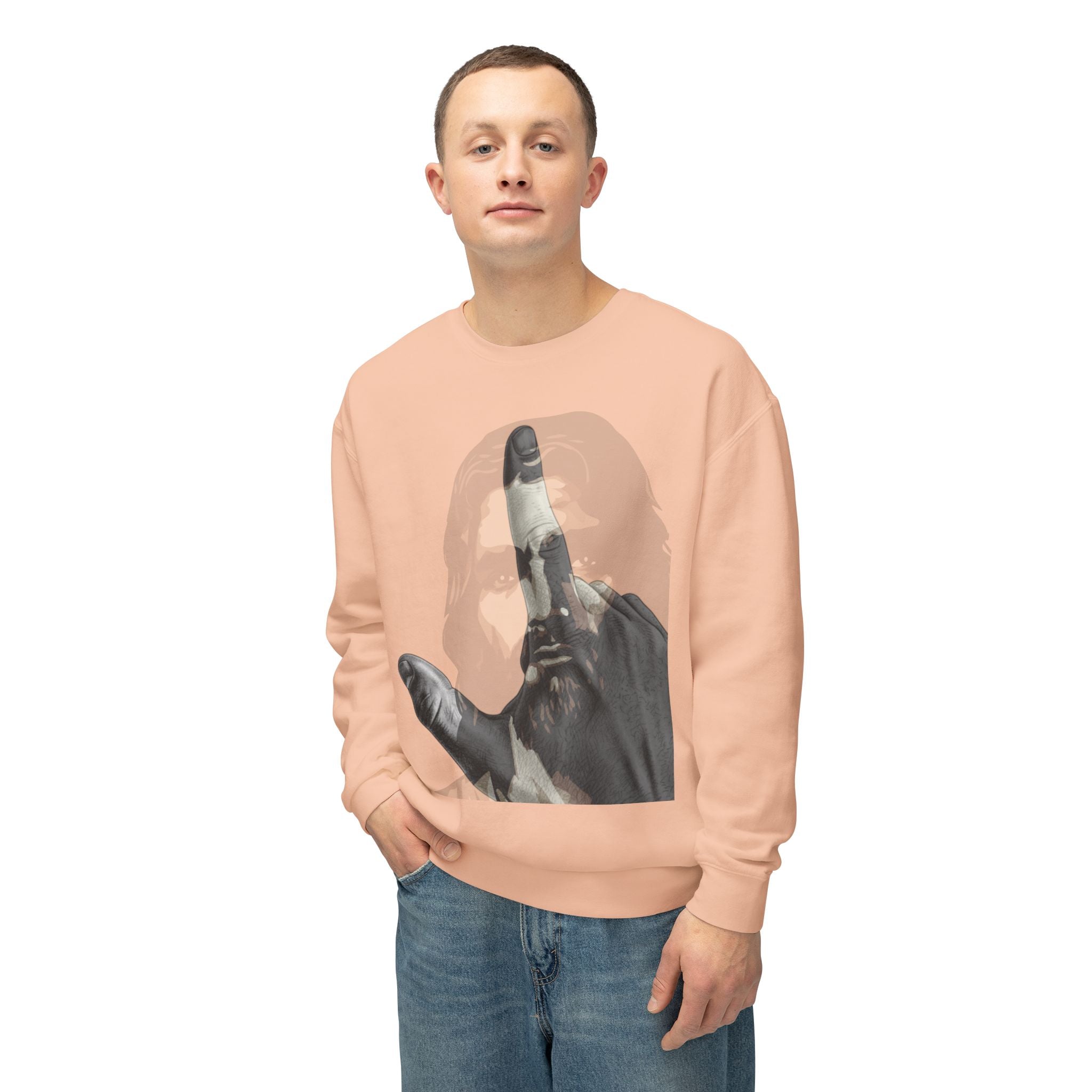 Jesus And J Hand Gesture, Large Print, Unisex Lightweight Crewneck Sweatshirt