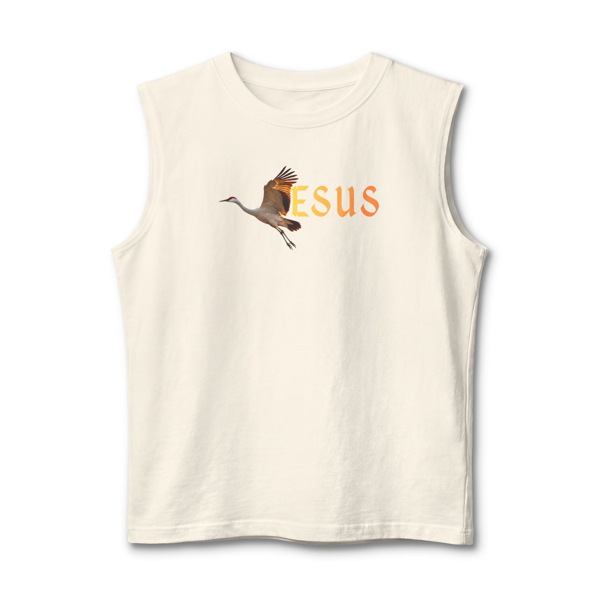 Jesus With Crane Bird, Unisex Jersey Muscle Tank