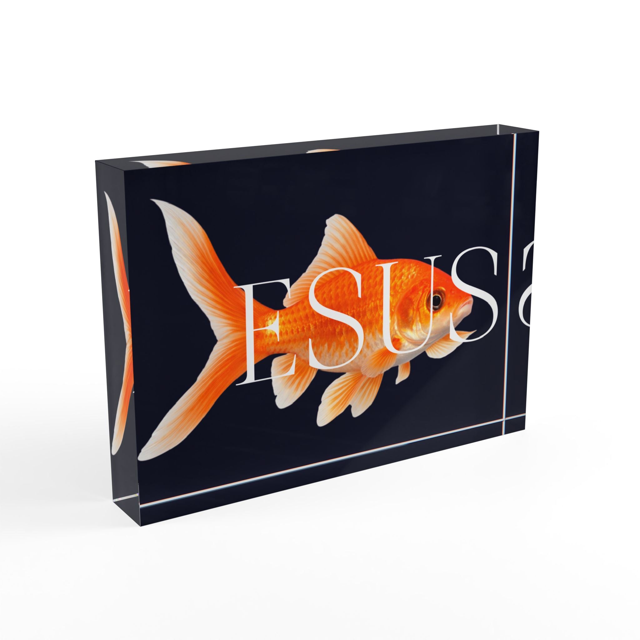 Jesus With Goldfish, Ocean Blue Photo Block