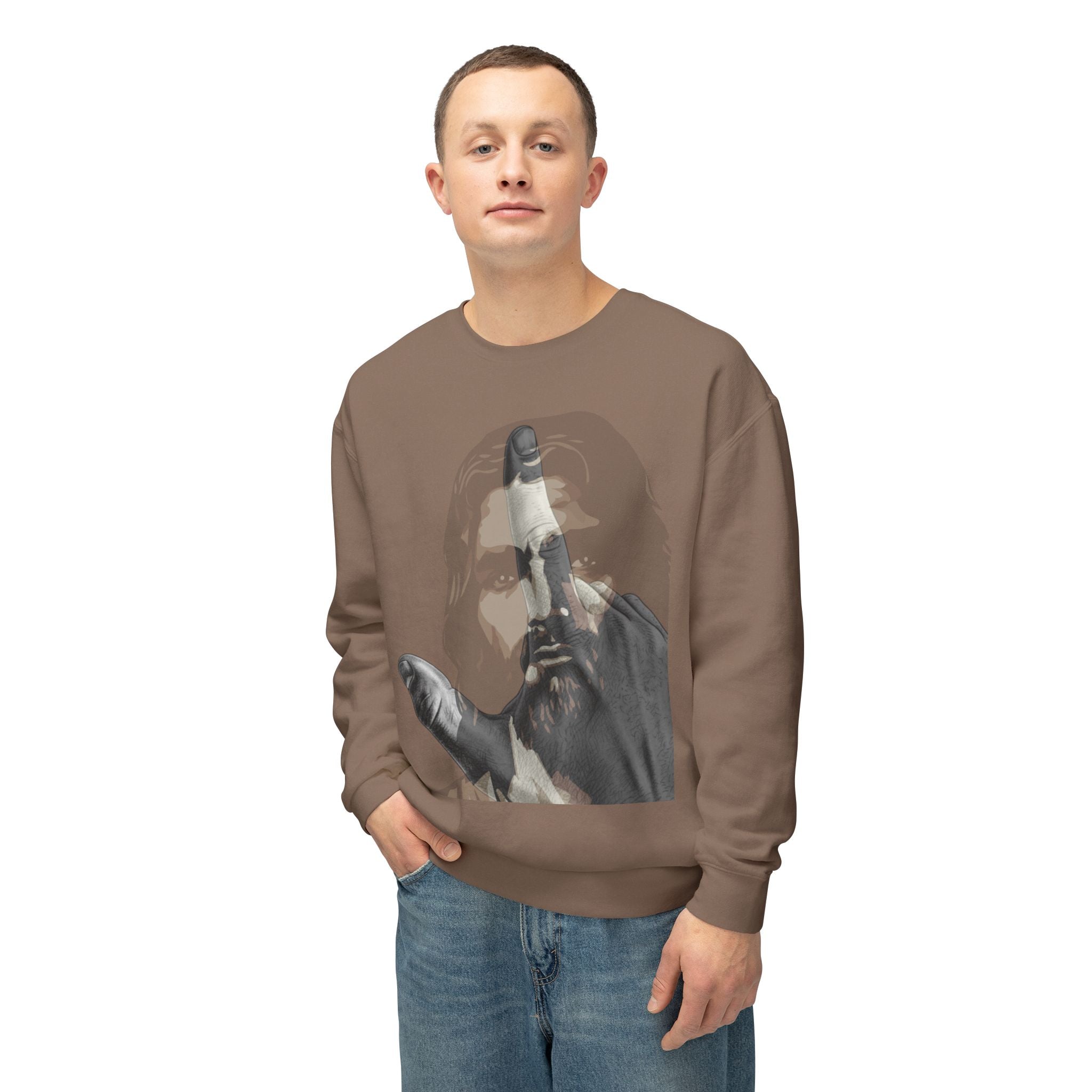 Jesus And J Hand Gesture, Large Print, Unisex Lightweight Crewneck Sweatshirt