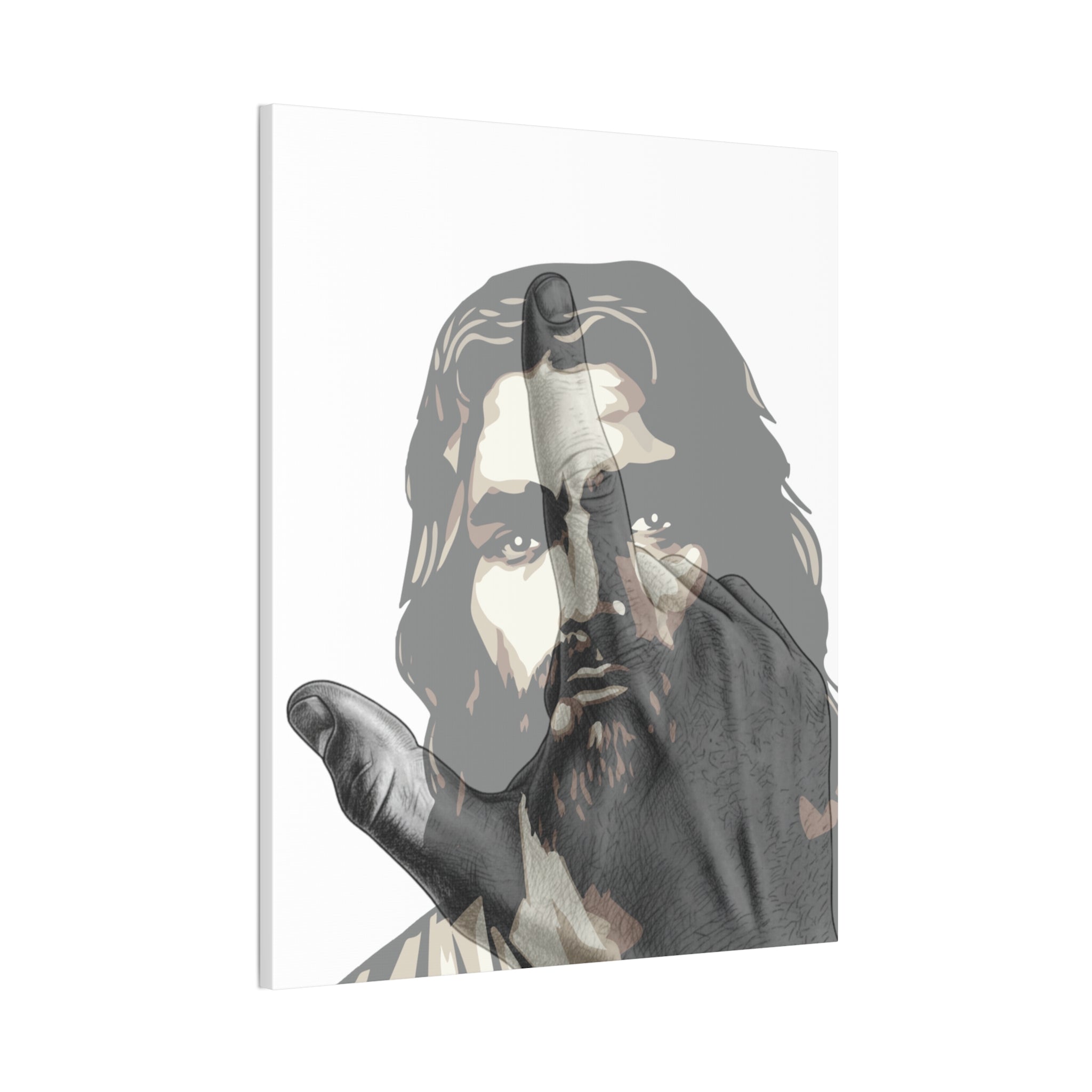 Jesus And J Hand Gesture, White Canva Stretched 0.75"