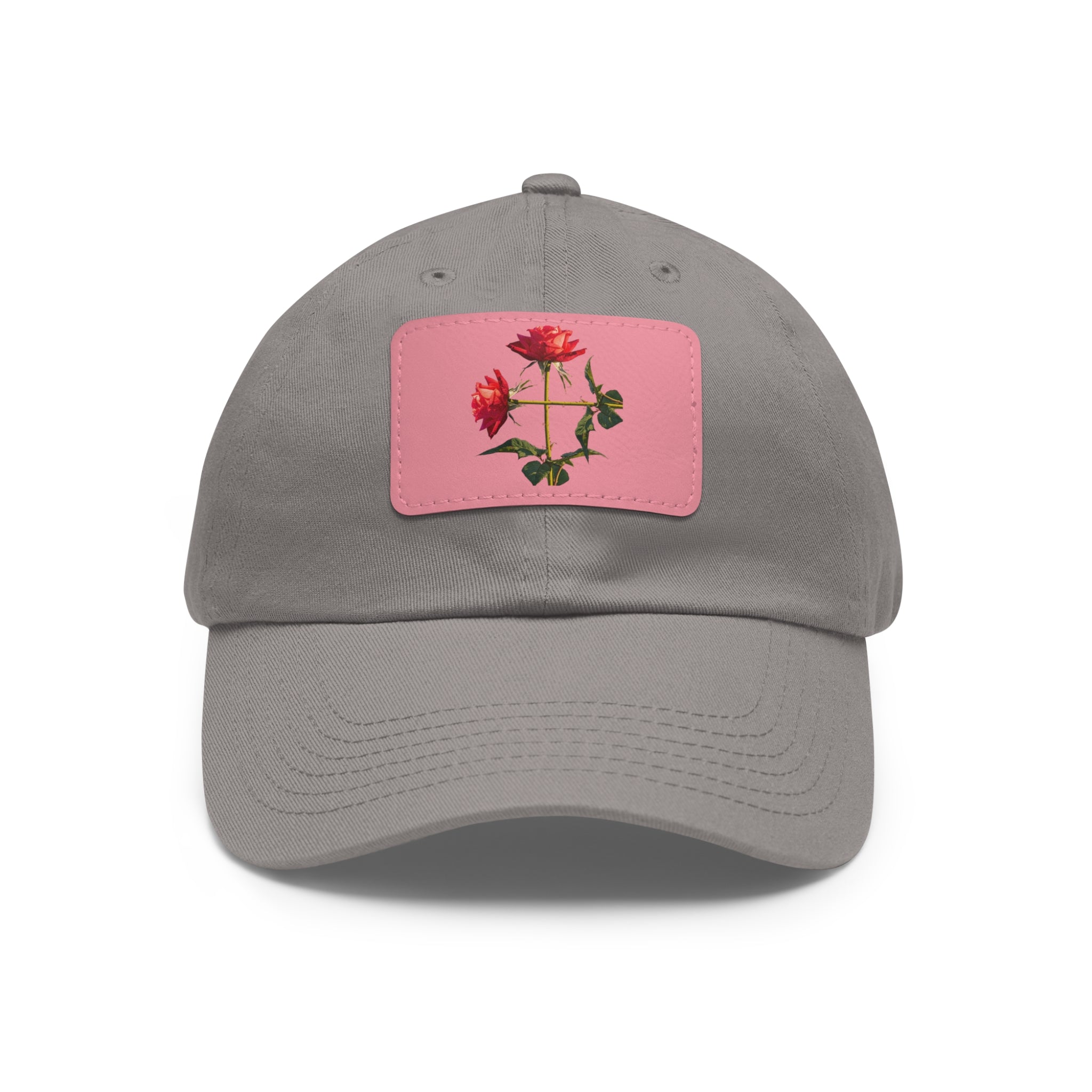 Cross Form Red Roses, Dad Hat with Leather Patch (Rectangle)