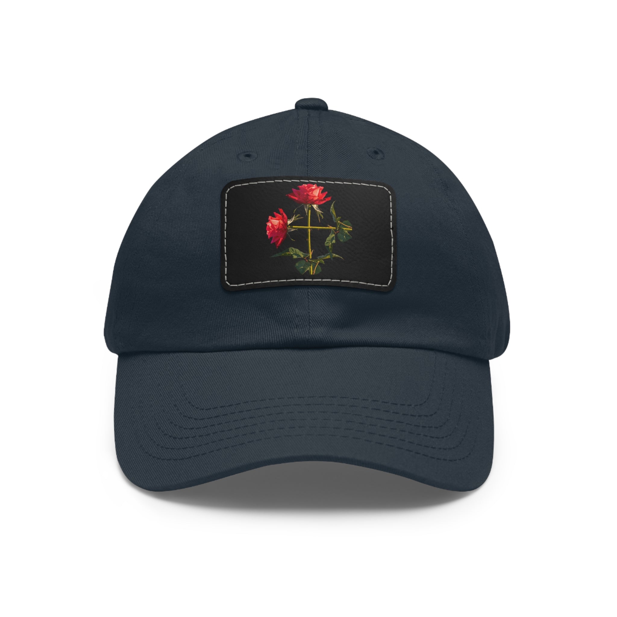 Cross Form Red Roses, Dad Hat with Leather Patch (Rectangle)