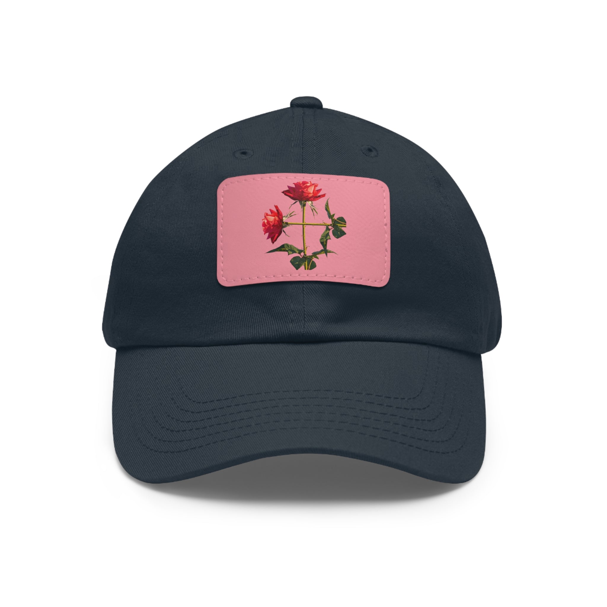 Cross Form Red Roses, Dad Hat with Leather Patch (Rectangle)