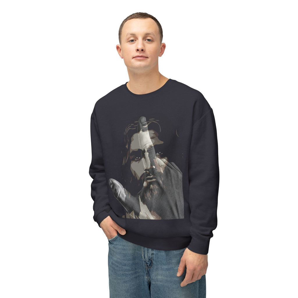 Jesus And J Hand Gesture, Large Print, Unisex Lightweight Crewneck Sweatshirt