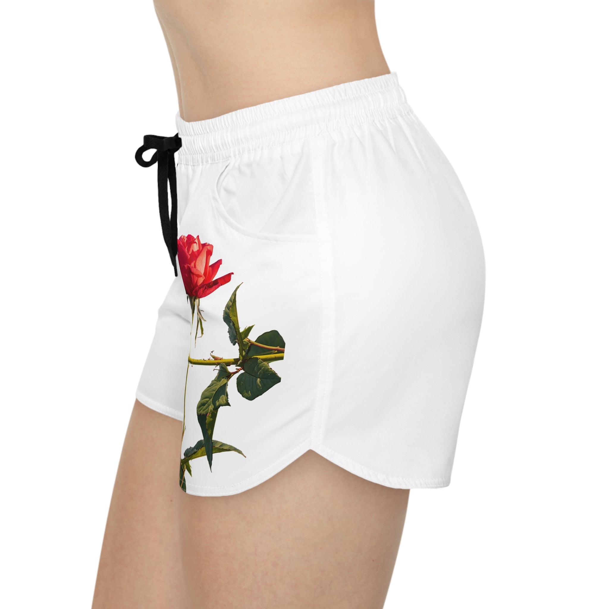 Cross Form Red Roses, Women's White Casual Shorts (AOP)