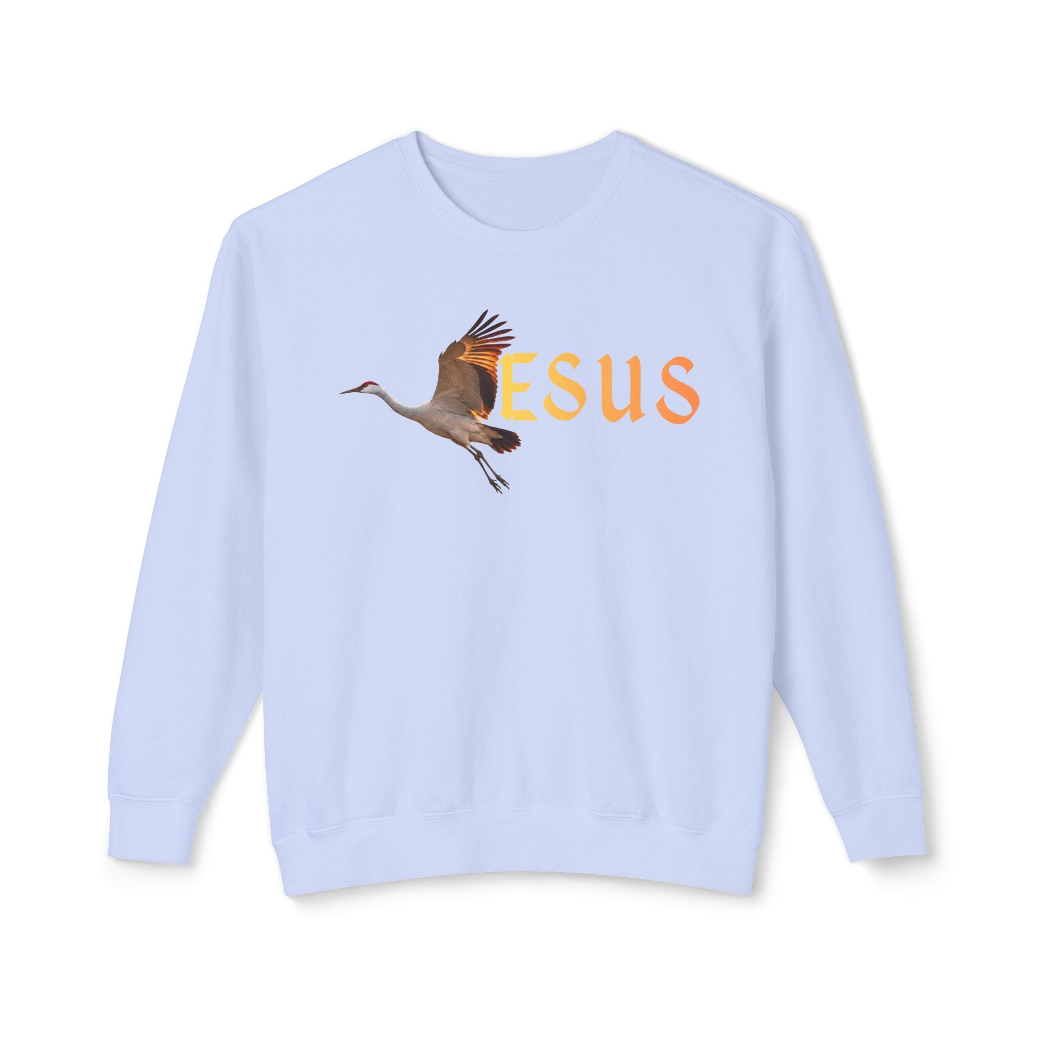 Jesus With Crane Bird, Unisex Lightweight Crewneck Sweatshirt