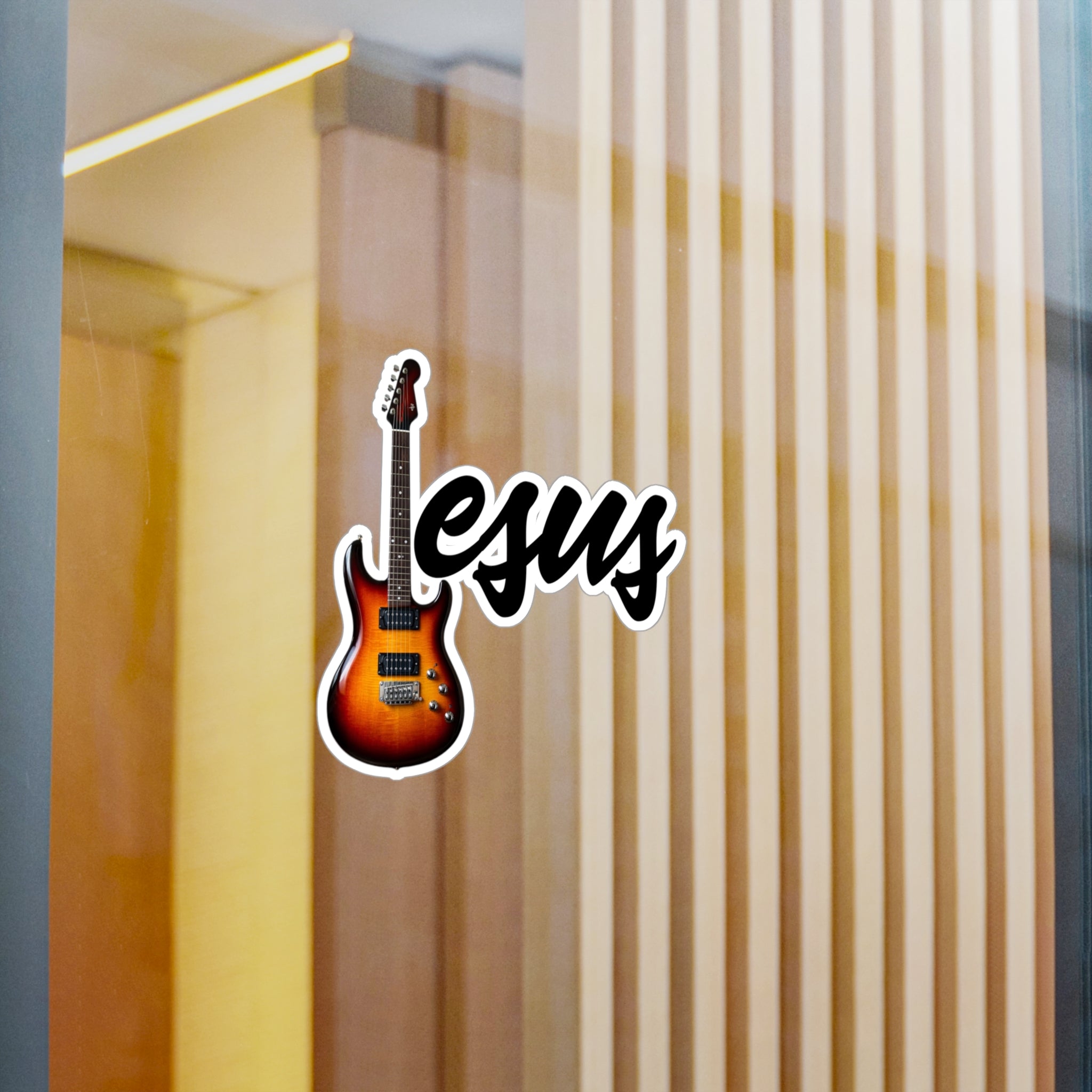 Jesus With Guitar, Kiss-Cut Vinyl Decals, Sticker