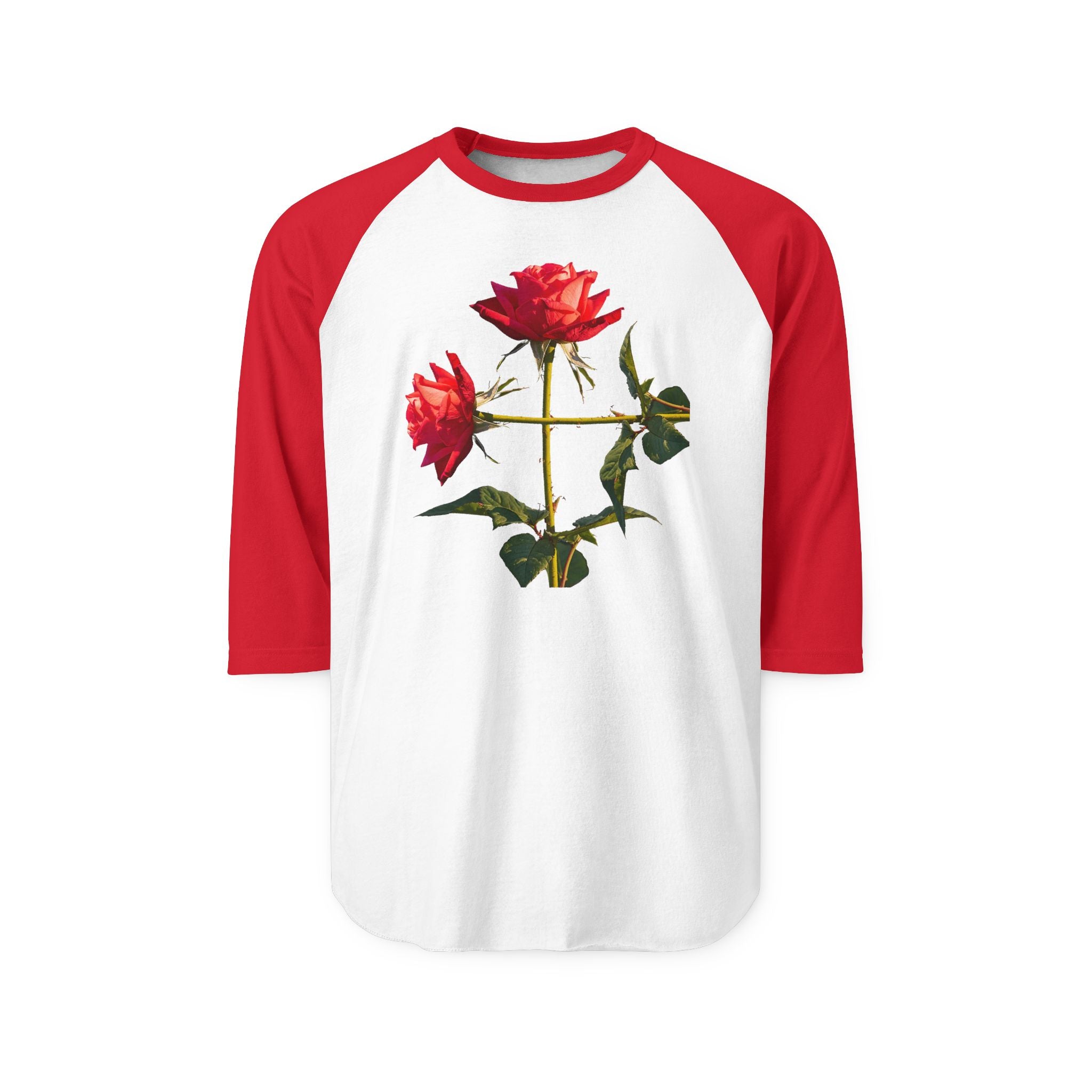 Cross Form With Red Roses, Unisex Three-Quarter Sleeve Raglan Shirt