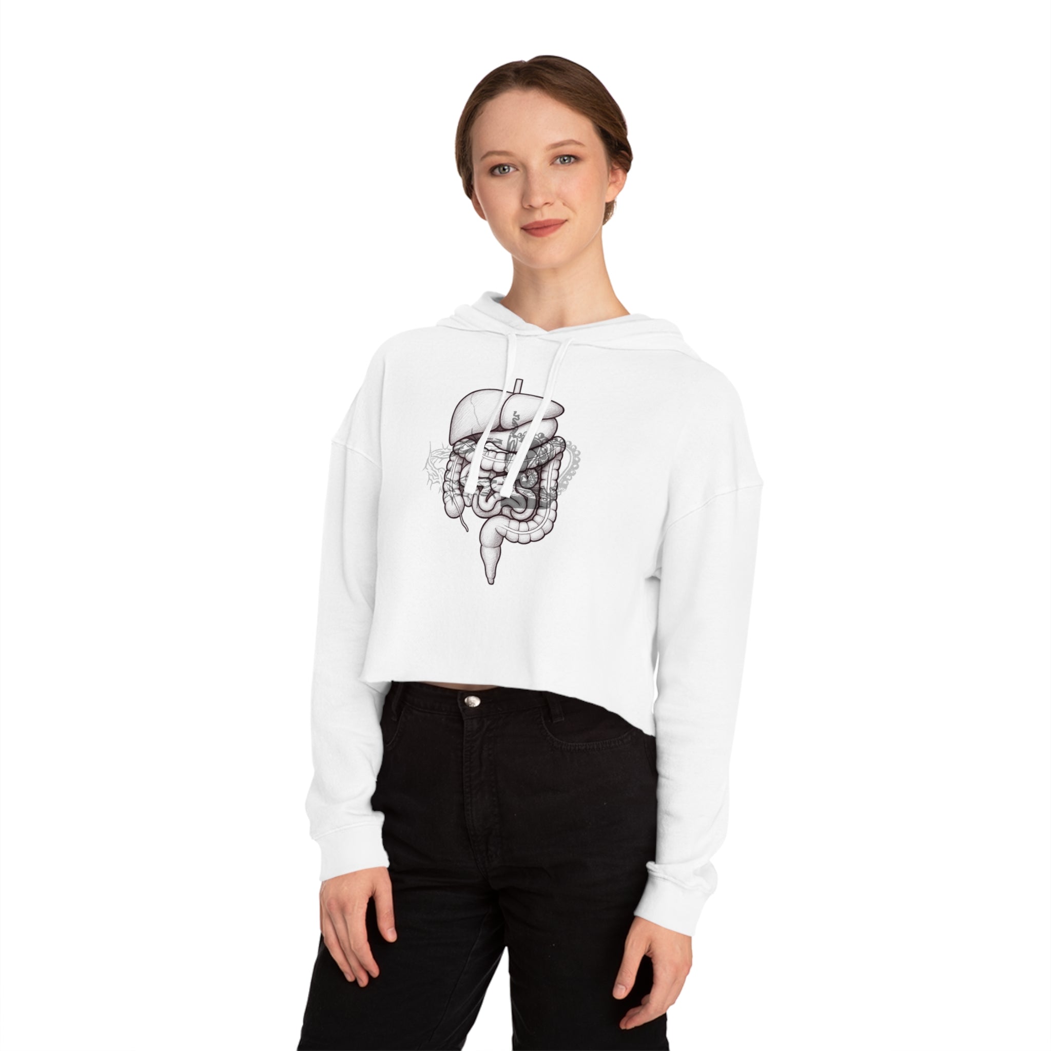 2 Crowns and Intestines, 2 Sided Women’s Cropped Hooded Sweatshirt